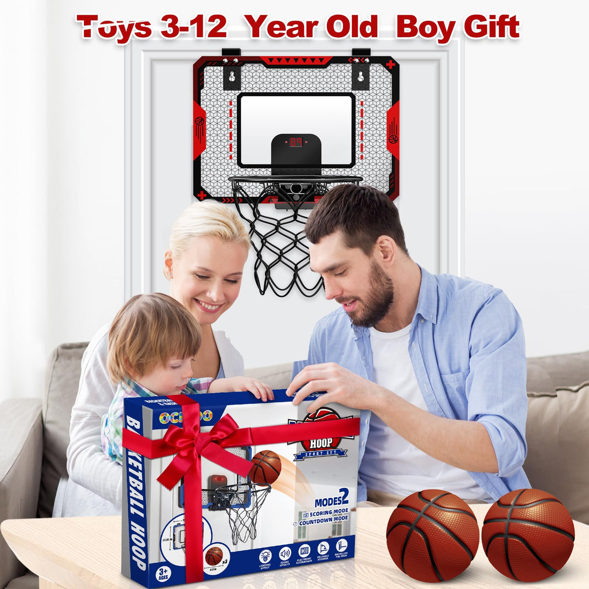 Indoor Basketball Hoop with Electronic Scoreboard & Balls for Kids Age 5-12