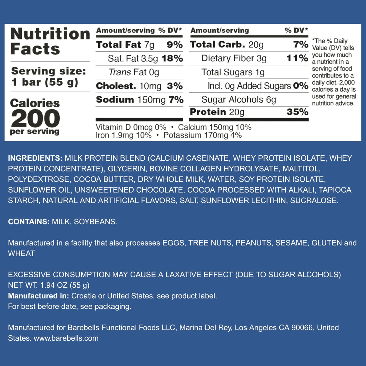 Barebells Protein Bars Brownie Dough - 12 Count, Pack of 2 - Protein Snacks with 20g of High Protein - Low Carb Protein Bar with 1g of Total Sugars - Perfect on The Go Low Carb Snack & Breakfast Bars