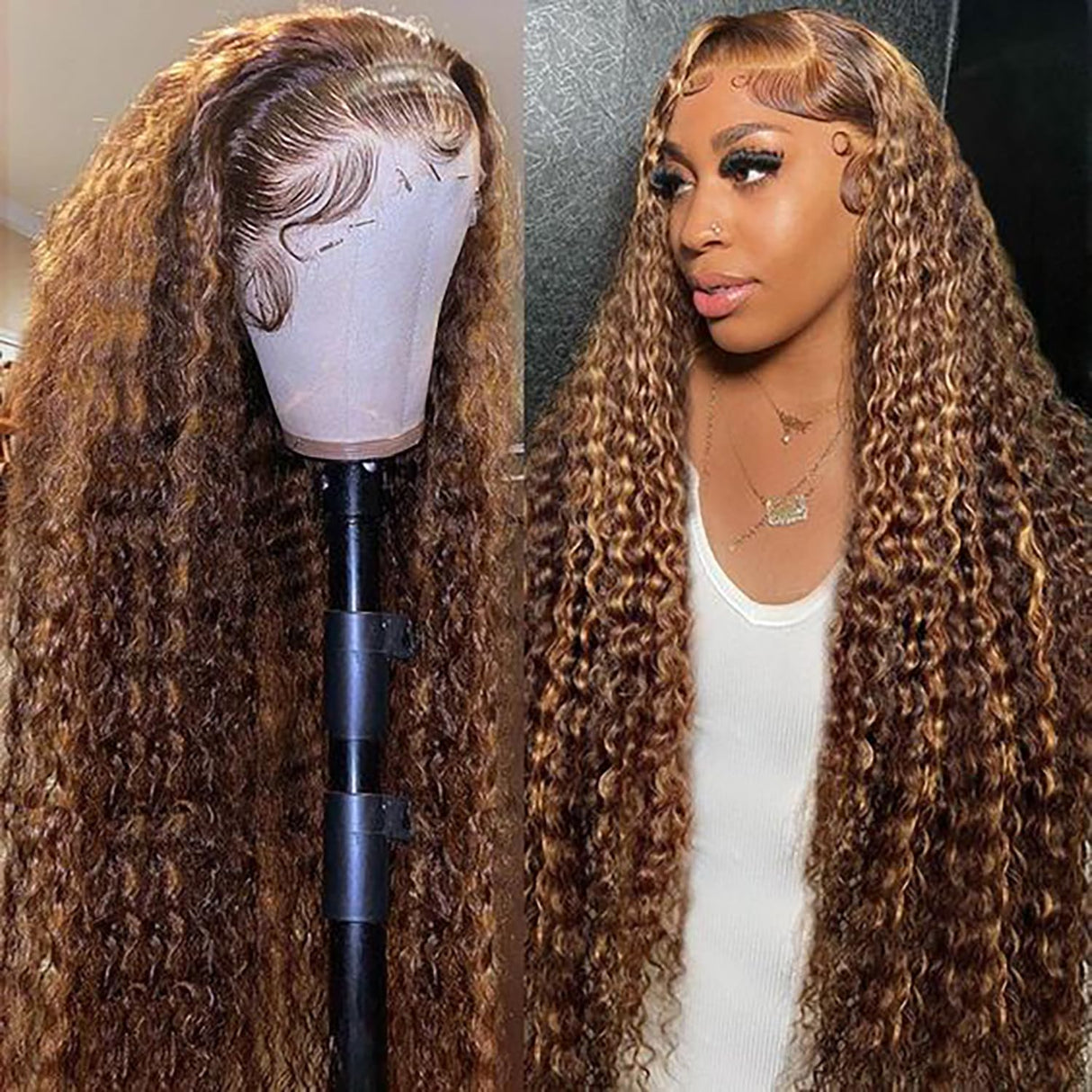 13x6 Highlight Ombre Lace Front Wigs Human Hair P4/27 Honey Blonde Lace Frontal Wigs Human Hair 180 Density Colored deep Curly HD Lace Front wigs Human Hair Wig Pre Plucked with Baby Hair 24 inch