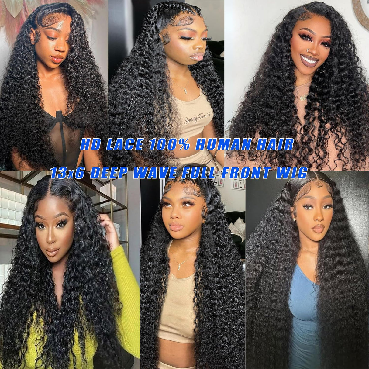 Manorshen Deep Wave Lace Front Wigs Human Hair 180% Density 13x6 HD Transparent Glueless Pre Plucked Deep Curly Wig Wet and Wavy Human Hair Wigs for black Women Natural Color with Baby Hair (22 Inch