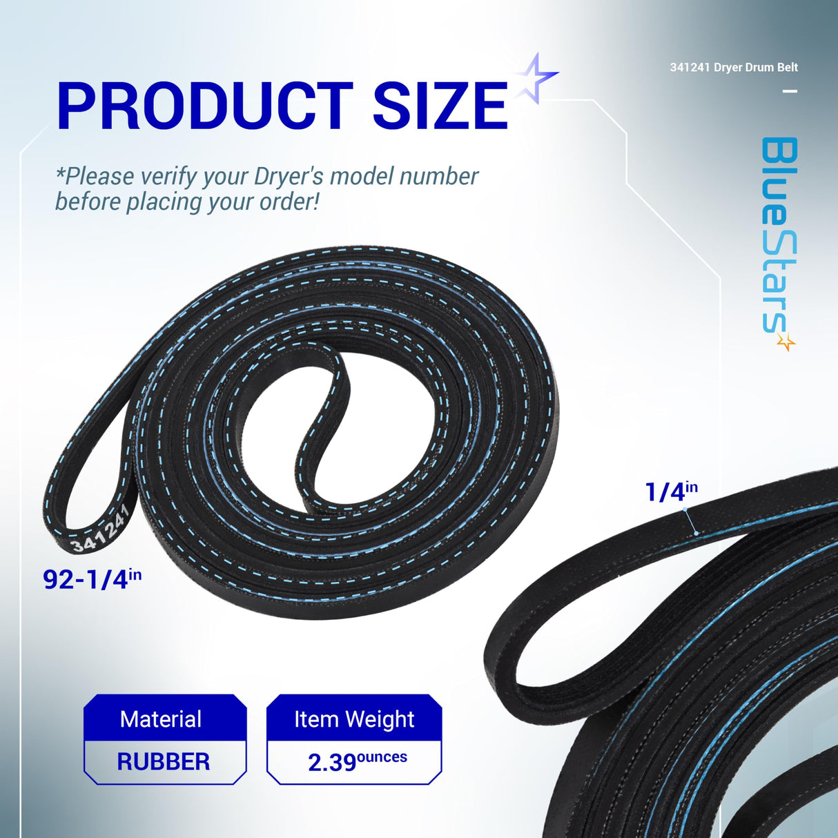 BlueStars 341241 Dryer Drum Belt - Compatible with Whirlpool Kenmore Dryers - Replaces 8066065 AP2946843 W10127457 PS346995 14210003 31531589 31001026 3394651 529597 - Pack of 2