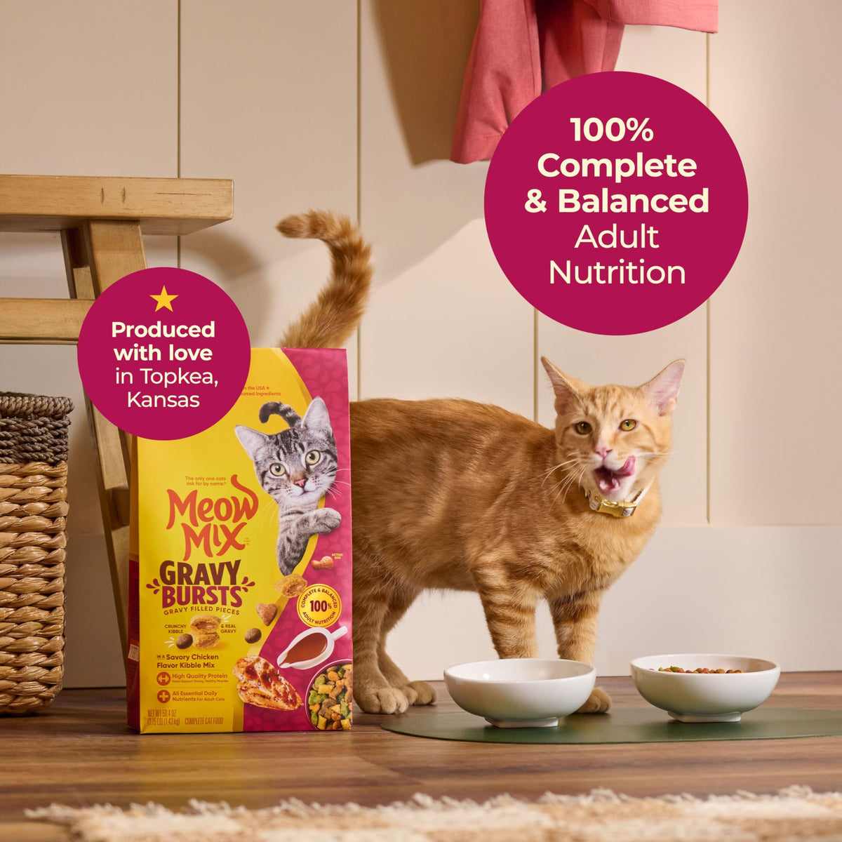 Meow Mix Gravy Bursts, Dry Cat Food, Savory Chicken Flavor, 13.5 lb. Bag