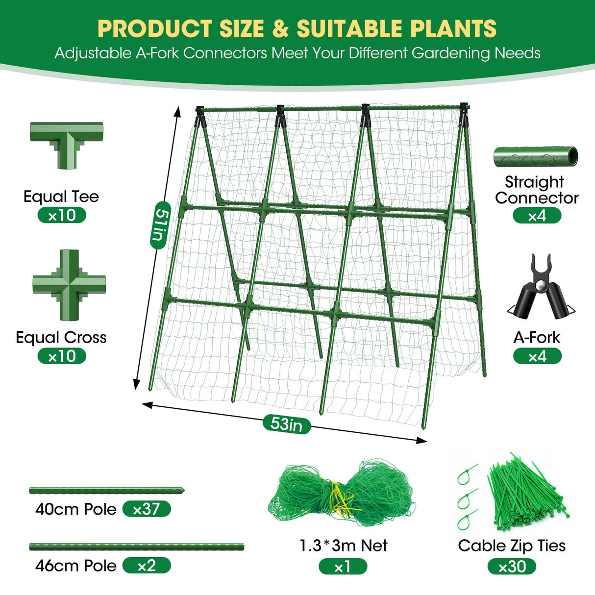MQHUAYU 51"x 53" Cucumber Trellis for Raised Bed,Adjust A-Frame Trellis