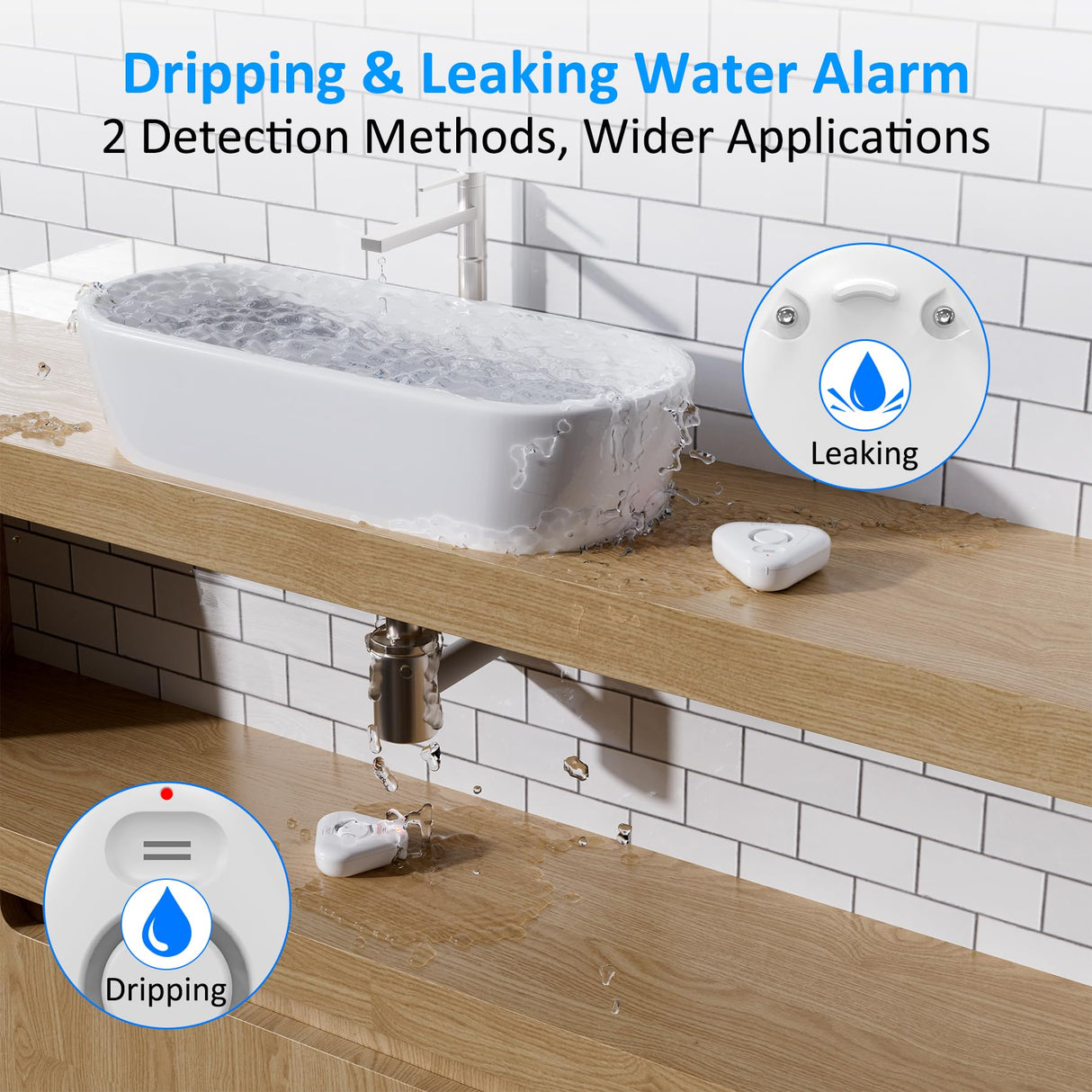 5 Pack Water Leak Detectors for Home, Stechro 4 Levels Adjustable Audio 0-120dB Water Sensor Alarm Leak Detector with Leak and Drip Alert, IP66 Water Leak Sensor for Basements Kitchen Sink Laundry