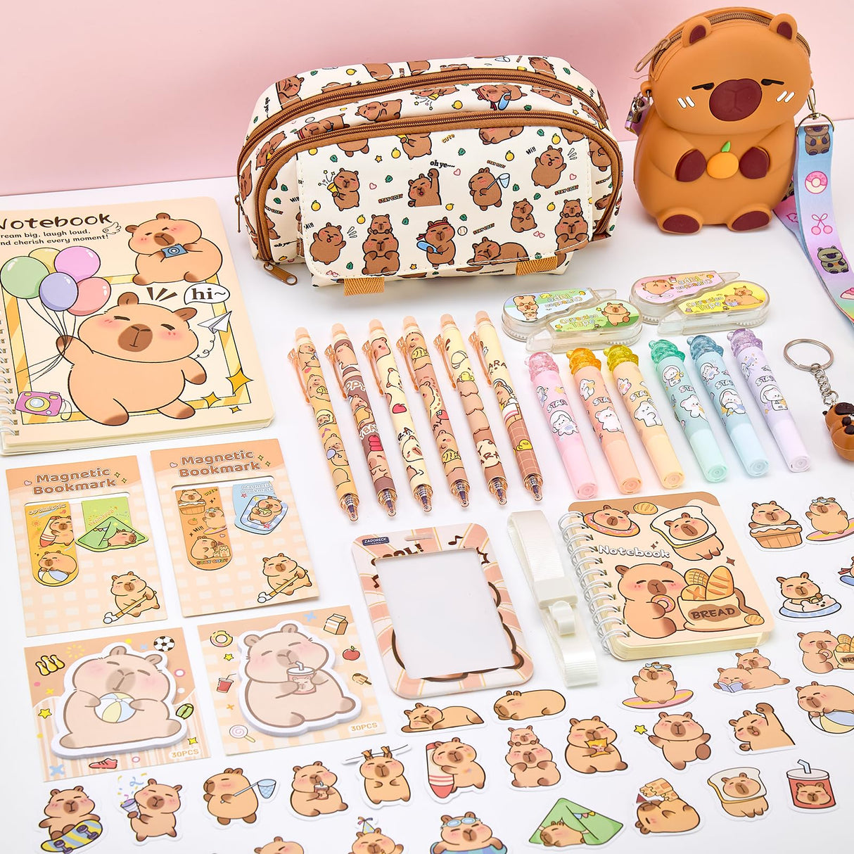 Capybara Stationery Gift Set for Kids,28 Pcs Cute School Supplies Kit with Pencil Case,Notebook,Stickers – Practical and Fun Christmas, Easter or Birthday Gift Ideas for 6–12 Years Old Girls & Boys