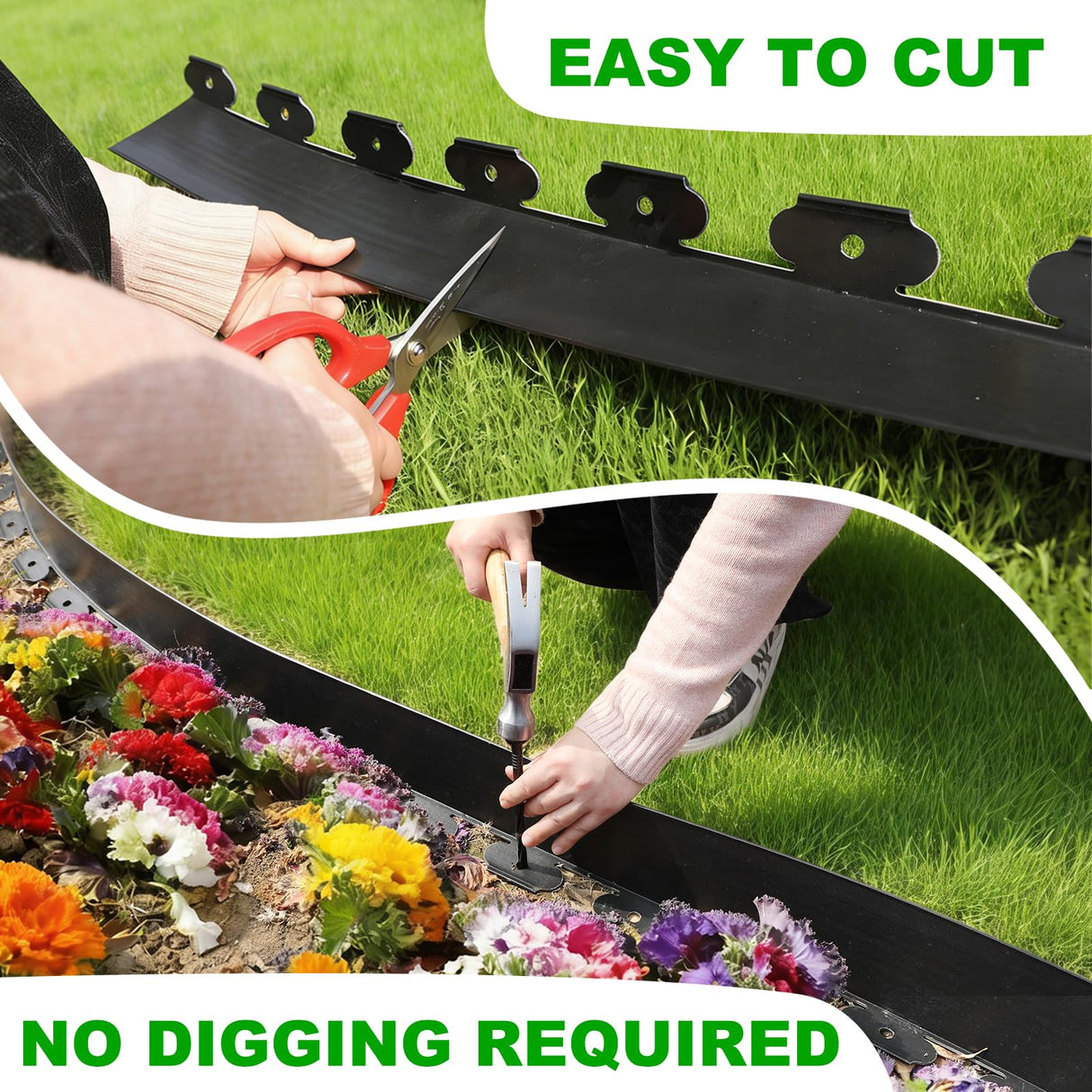 JERIA 4 Inch Tall 66 FT Garden Edging Kit with 90pcs Spikes, Plastic Edging for Landscaping