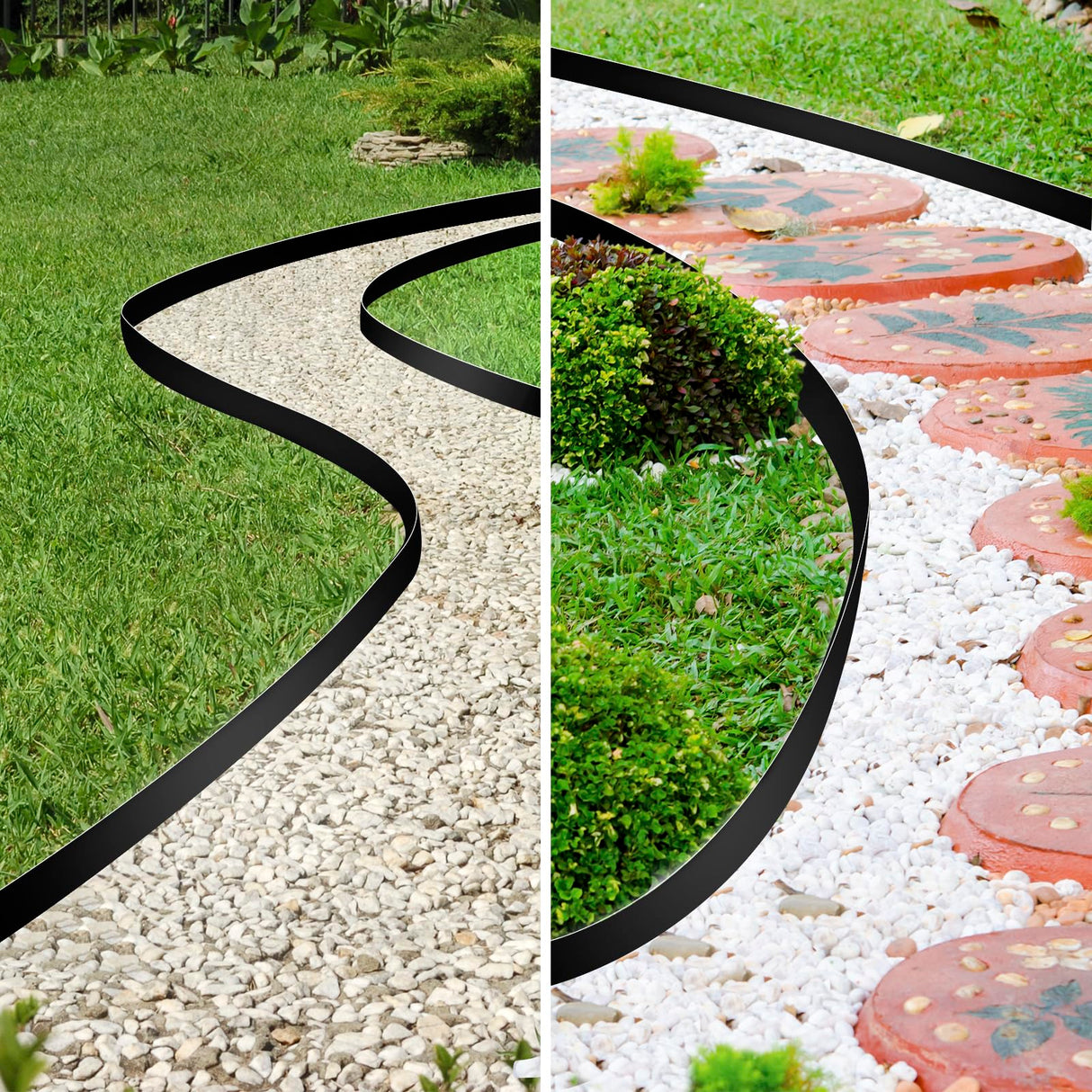 JERIA 2 Inch Tall 66 FT Garden Edging Kit with 90pcs Spikes, Plastic Edging for Landscaping