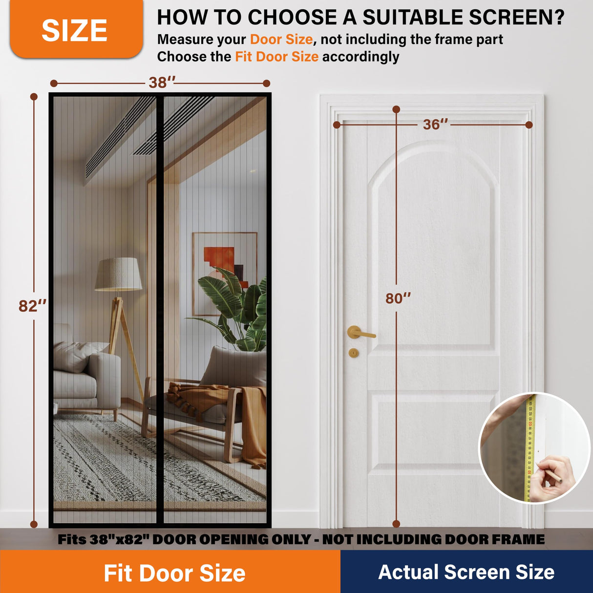 Magnetic Screen Door, Keep Bugs Out, Pet & Kid Friendly,Works with Front Doors, Sliding Doors,Fit Door Size 36 x 80 Inches Black