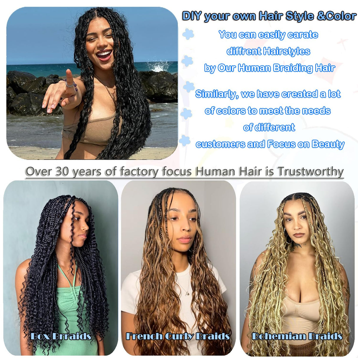 Human Braiding Hair 20 Inch 5 Bundles Deep Wave Bulk for Braiding 27/30 Ombre No Weft 100% Unprocessed 12A for Boho Braids 150g/Pack