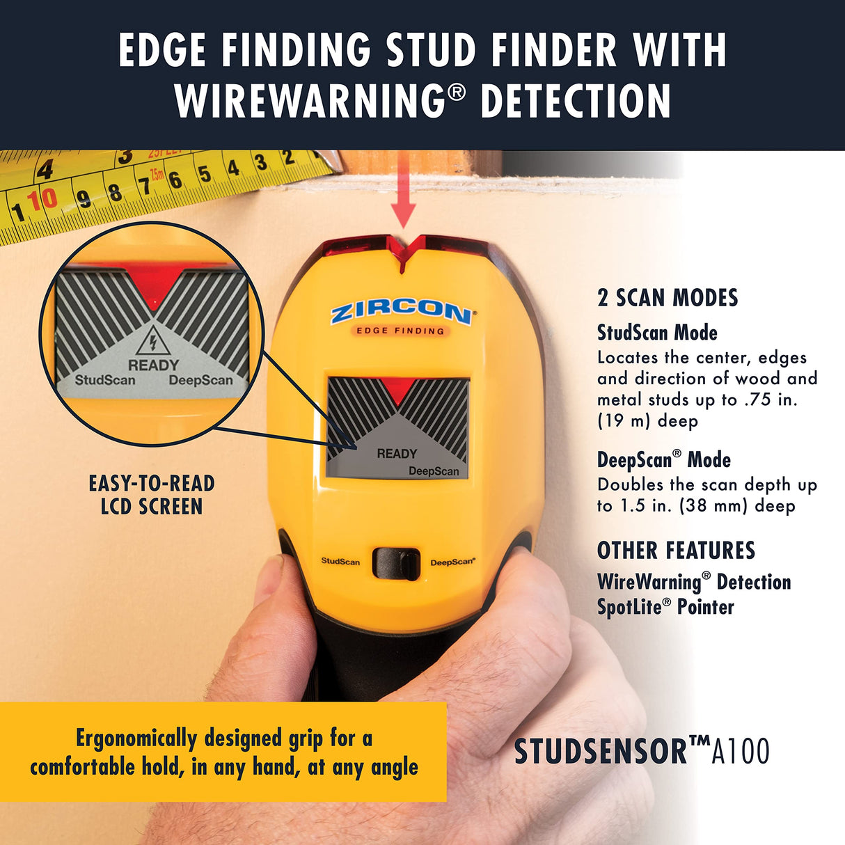 Zircon® StudSensor™ A100 Edge Finding Stud Finder Wall Scanner