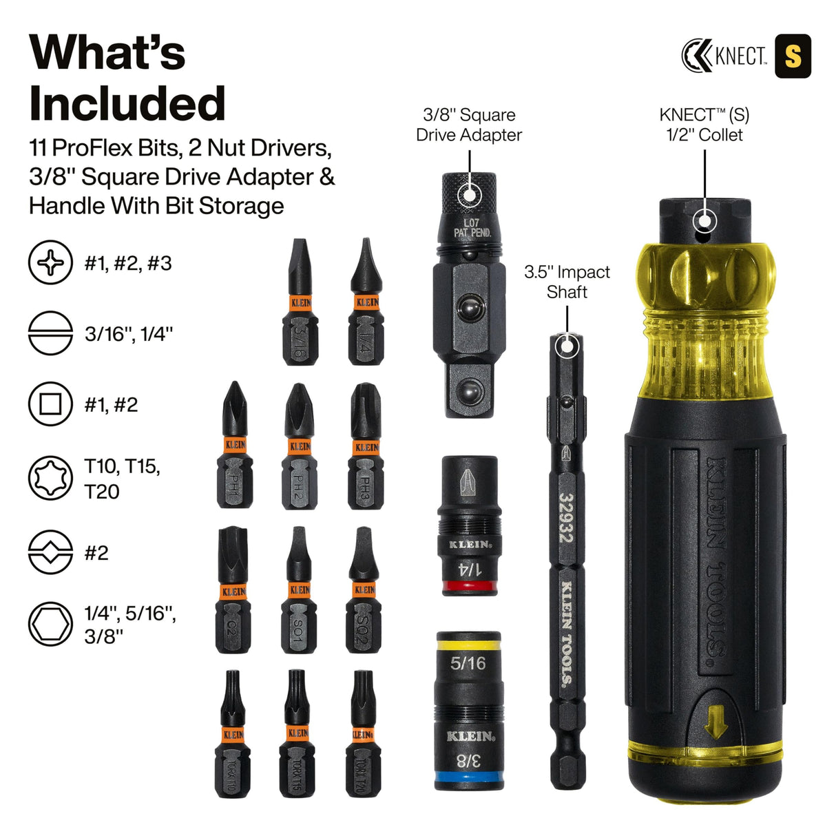 Klein Tools 32517HD KNECT 17-in-1 Impact-Rated Hybrid Screwdriver/Nut Driver, Magnetic, Flip Socket, 11 Bits, 3 Nut Drivers, Bit Holder, Square Adapter