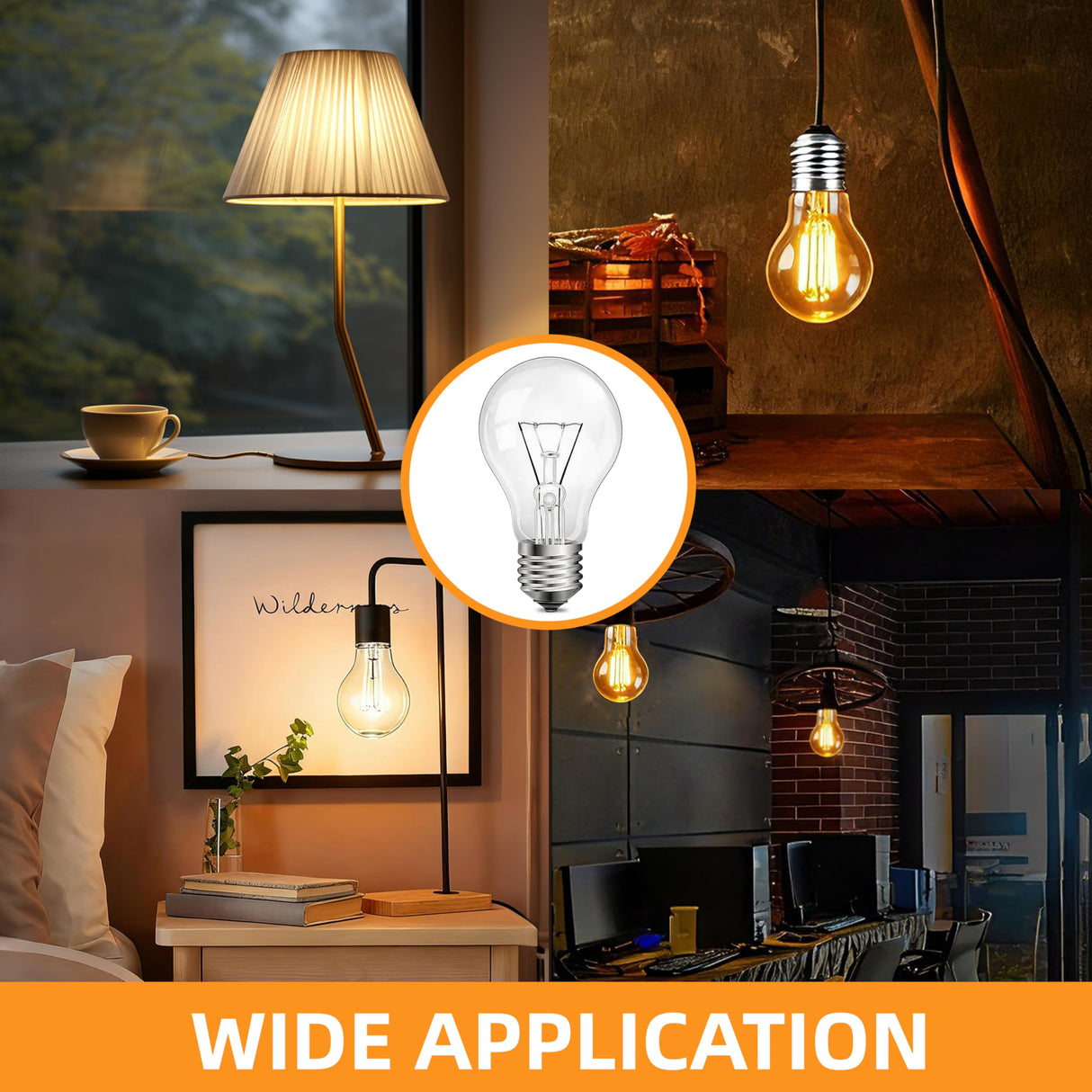 JUNFMLY Clear 60 Watt Incandescent Light Bulbs, A19 Shape, Dimmable, 2700K Soft White, E26 Base, 6 Pack