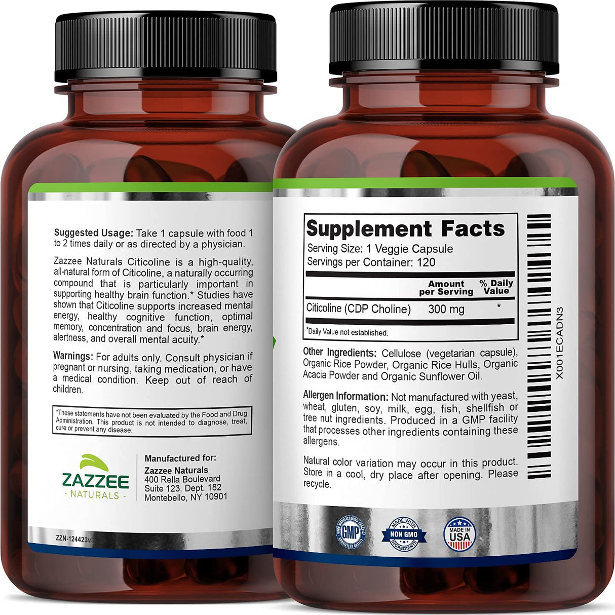 Zazzee Citicoline CDP Choline Capsules and Alpha GPC Choline Capsules