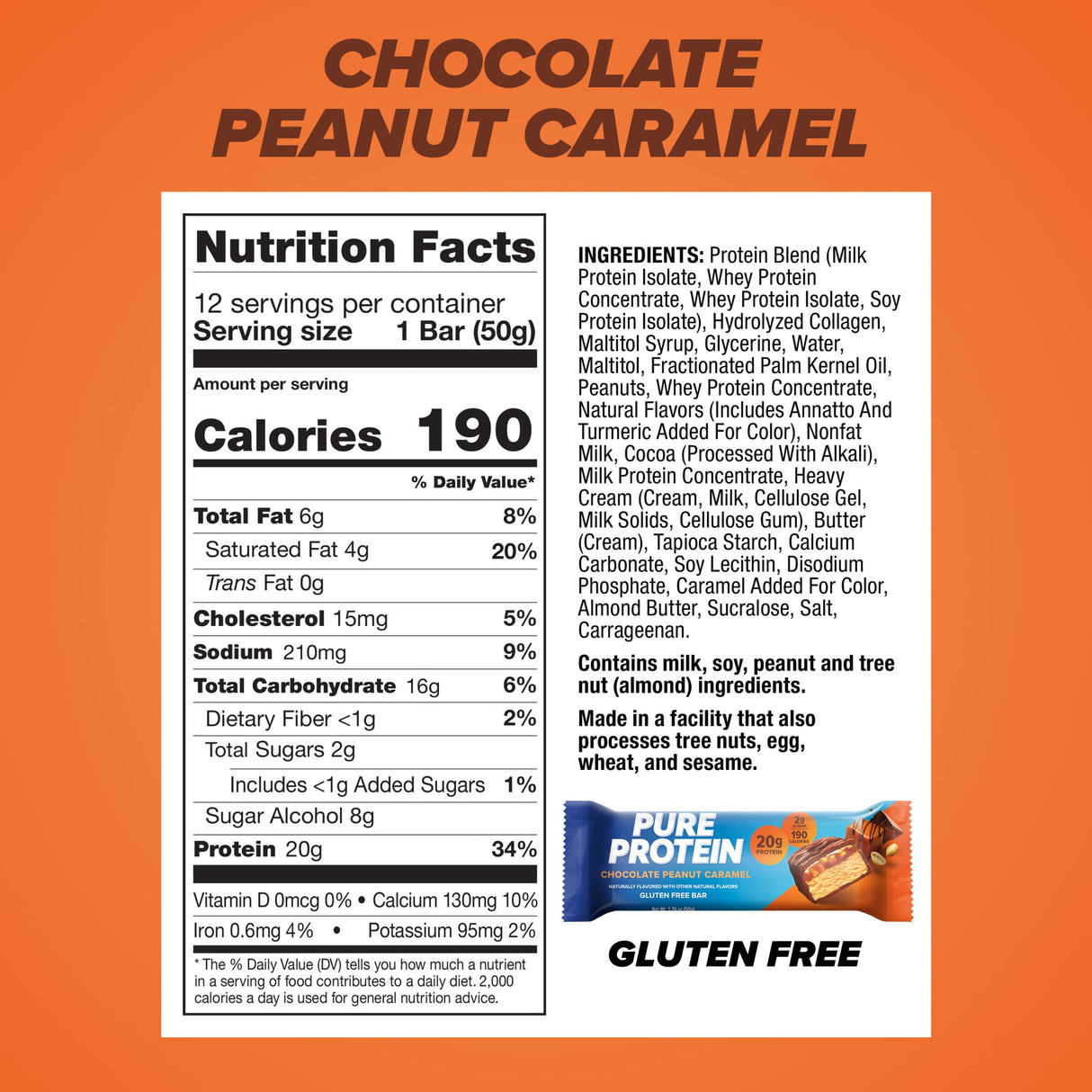 Pure Protein Bars, High Protein, Nutritious Snacks to Support Energy, Low Sugar, Gluten Free, Chocolate Peanut Caramel, 1.76oz, 12 Count (Pack of 1) (Packaging May Vary)