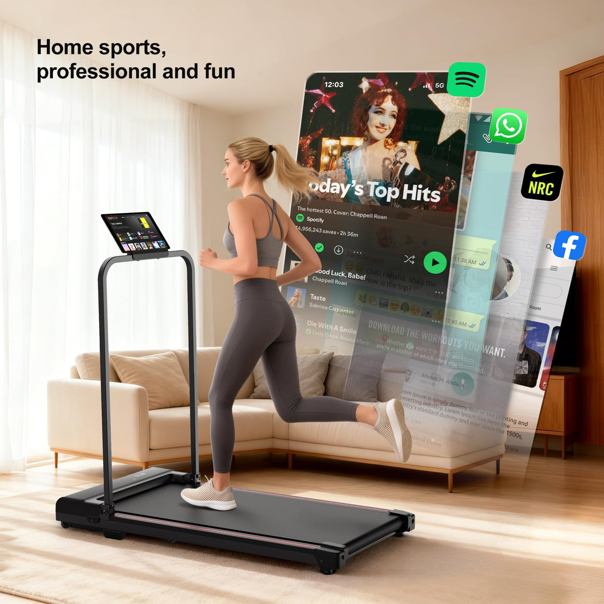 Walking Pad Treadmill for Home with Handle Bar Foldable Under Desk Terluxra