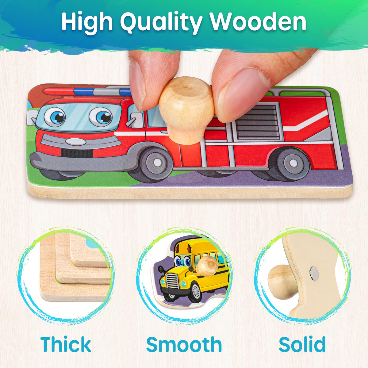 SYNARRY Wooden Puzzles for Toddlers 1-3, 6XSET Puzzles for Toddlers 2-4 with Rack, Learning Alphabet Number Animal Dinosaur Vehicle for Kids, Education Toys for 2 3 Years Boys Girls