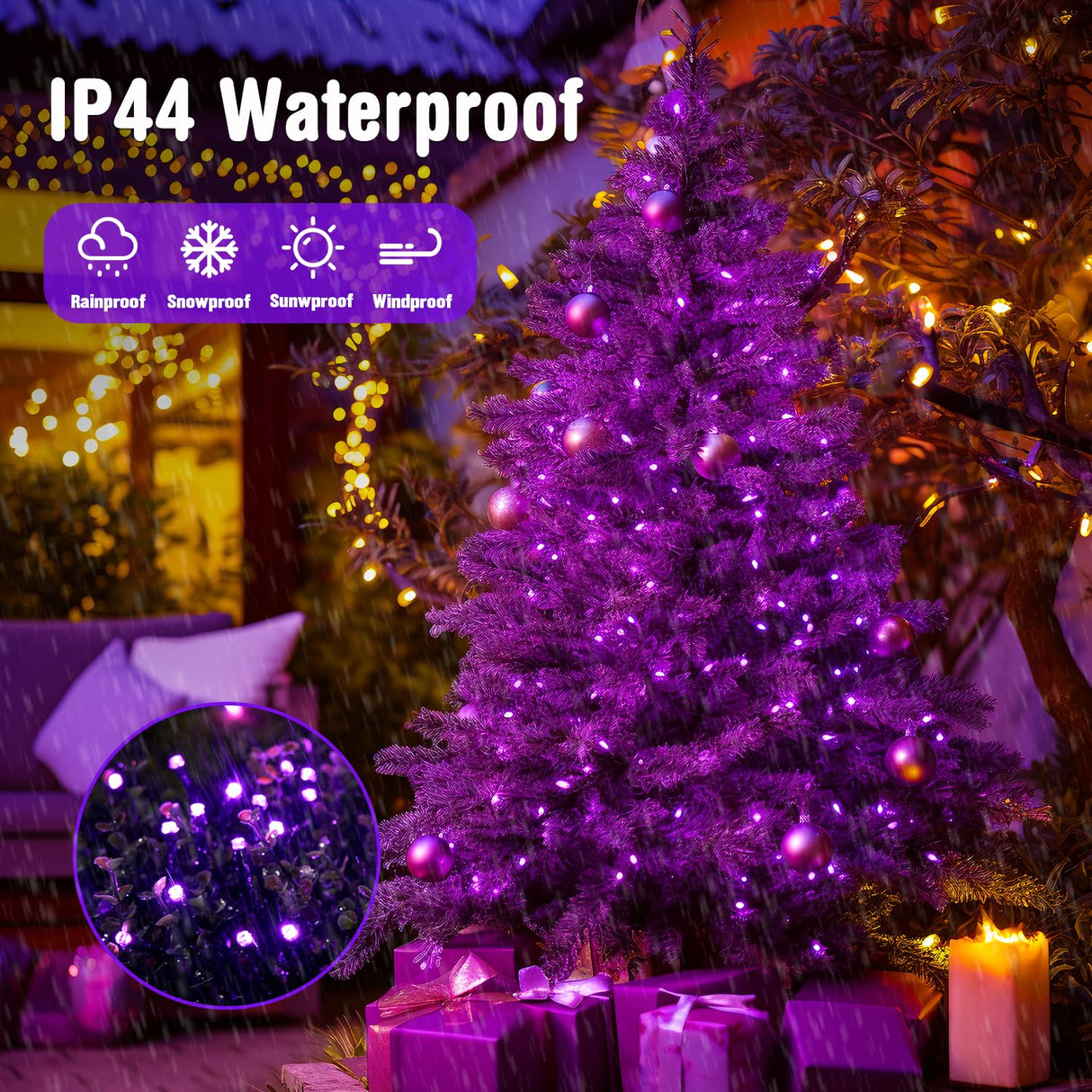 JMEXSUSS 250 LED Halloween String Lights, 91.5ft Purple Halloween Lights Outdoor Waterproof, 8 Lighting Modes Connectable Christmas Tree Light for Yard Patio Party Holiday Decorations