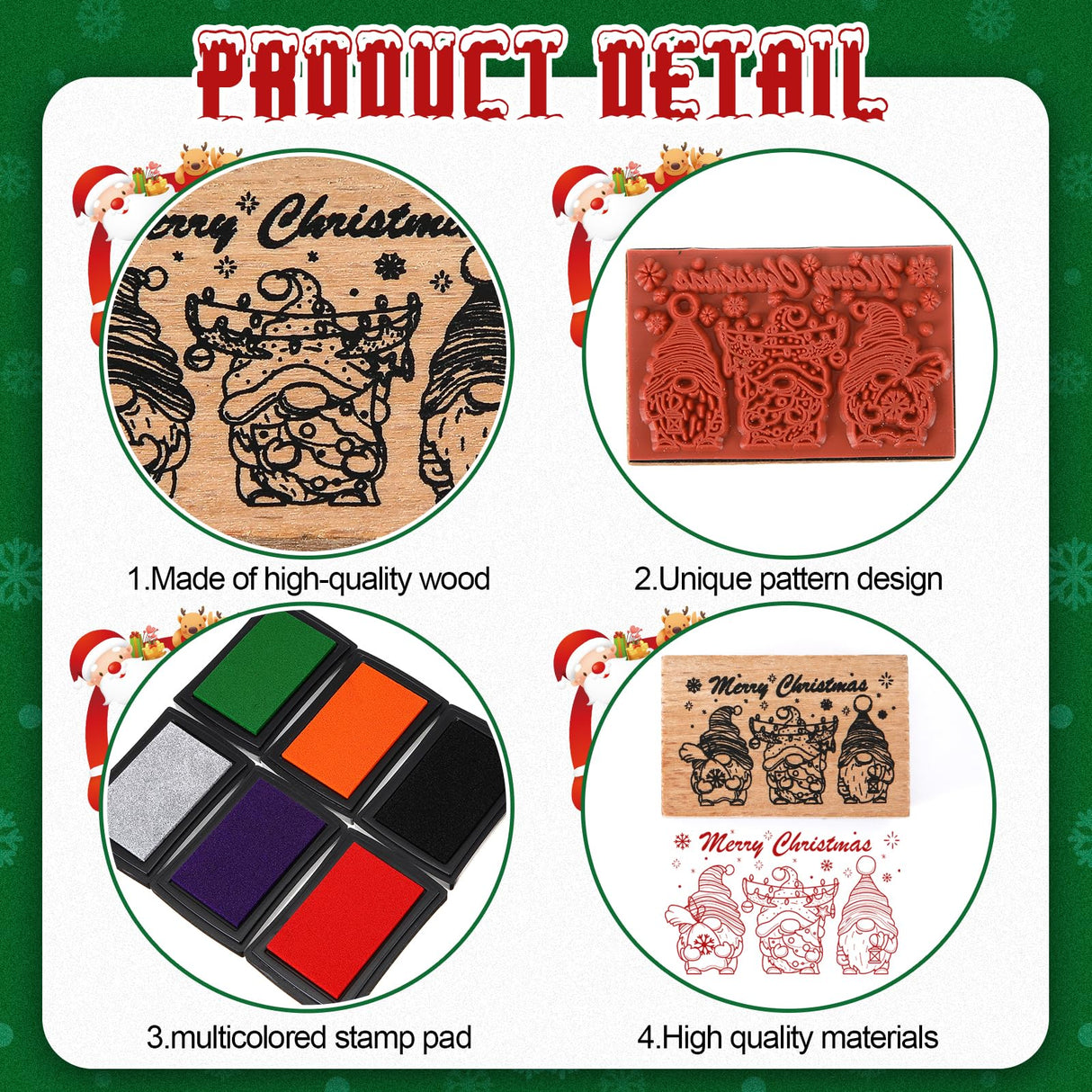 Marspark 22 Pcs Christmas Wooden Rubber Stamps and Craft Ink Pads Set Mixed Christmas DIY Cards Wooden Rubber Stamps for Party Scrapbooking Cards Making Supplies Gift Decor