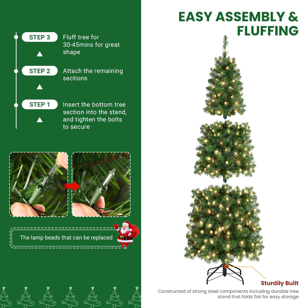 SHareconn 6ft Prelit Artificial Hinged Slim Pencil Christmas Tree with Warm White Lights, Full Branch Tips, Good Choice Decoration for Xmas Holiday, 6 FT, Green