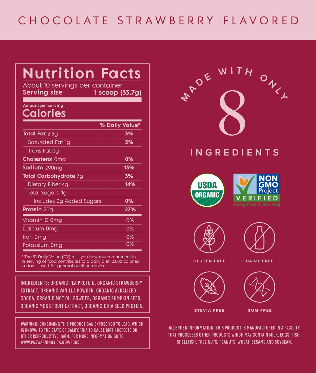 Truvani Vegan Pea Protein Powder | Chocolate Strawberry | 20g Organic Plant Based Protein | 10 Servings | Keto | Gluten & Dairy Free | Low Carb | No Added Sugar