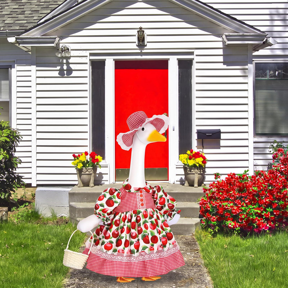 FuWeave Fall Porch Goose Outfit Set Apple Goose Costume for 23'' Plastic Cement Statue Cute Lolita Dress Clothes for Summer Autumn Harvest Indoor Outdoor Front Garden Lawn Yard Patio Statue Decor