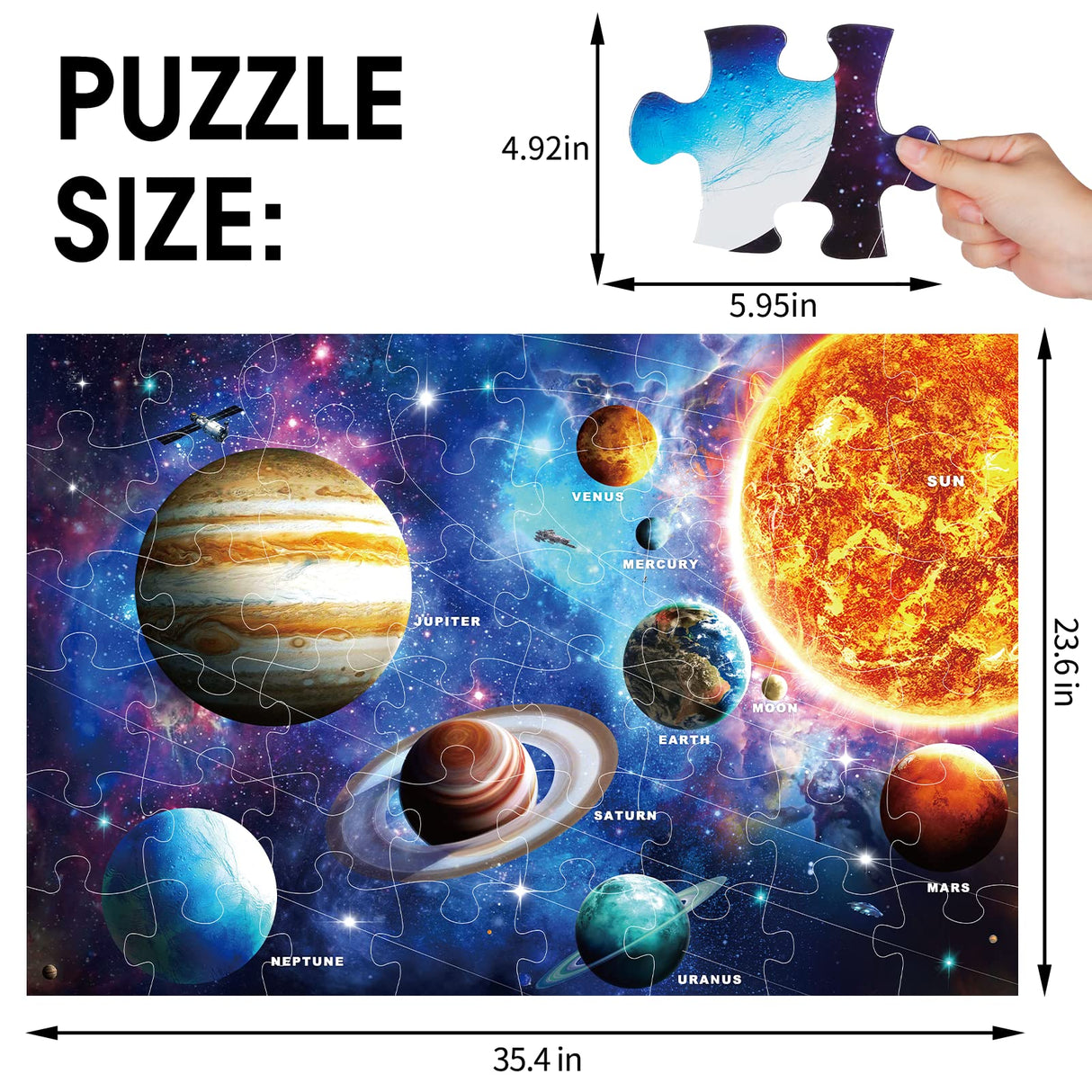 Jumbo Floor Puzzle for Kids Ages 4-8,Solar System Jigsaw Puzzles,48 Piece Space Large Puzzles for Toddler Ages 3-5,Preschool Learning Planets Toys Christmas Birthday Gift for Boys Girls