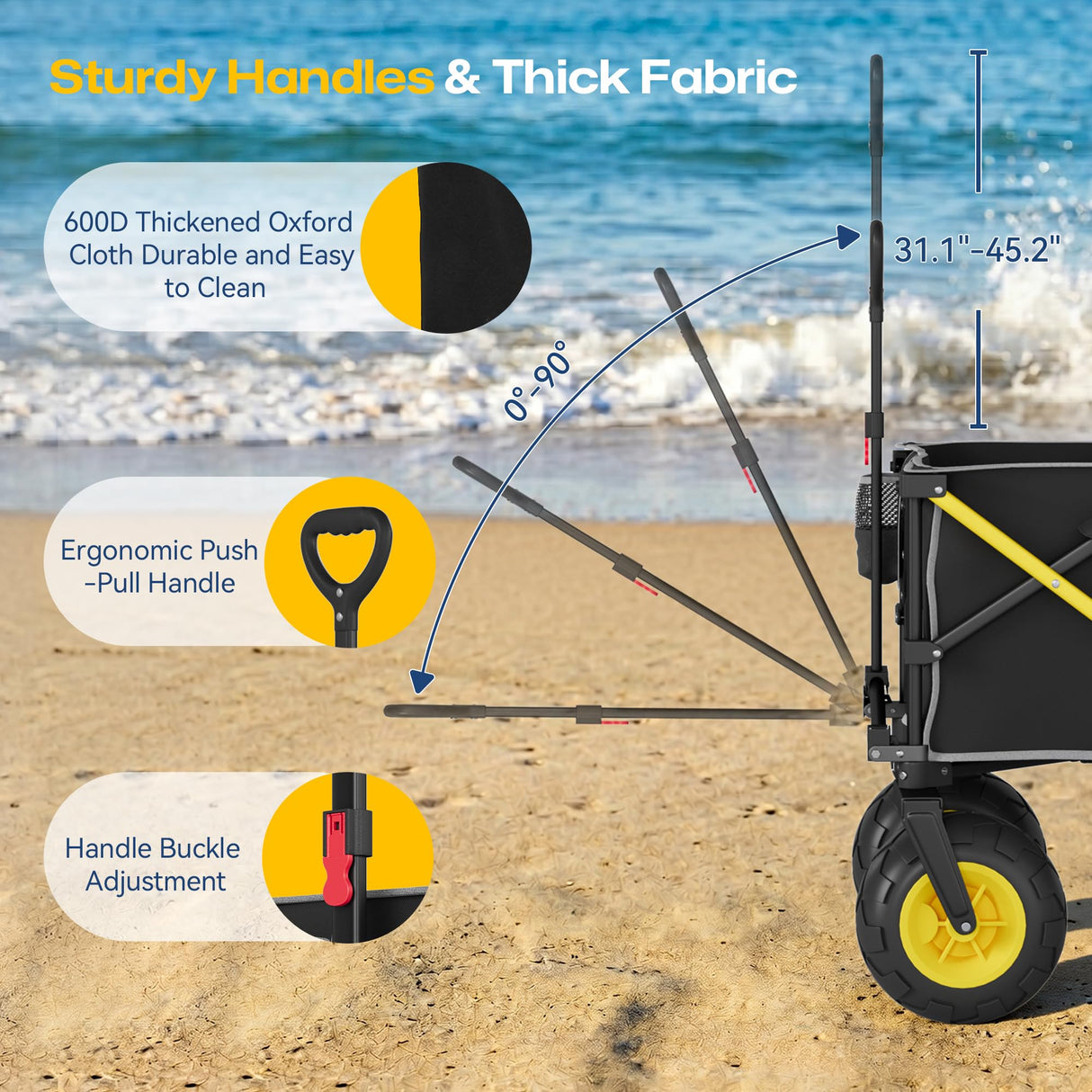 VELUVIA Beach Wagon with Big Balloon Wheels for Sand, 450LB Heavy Duty