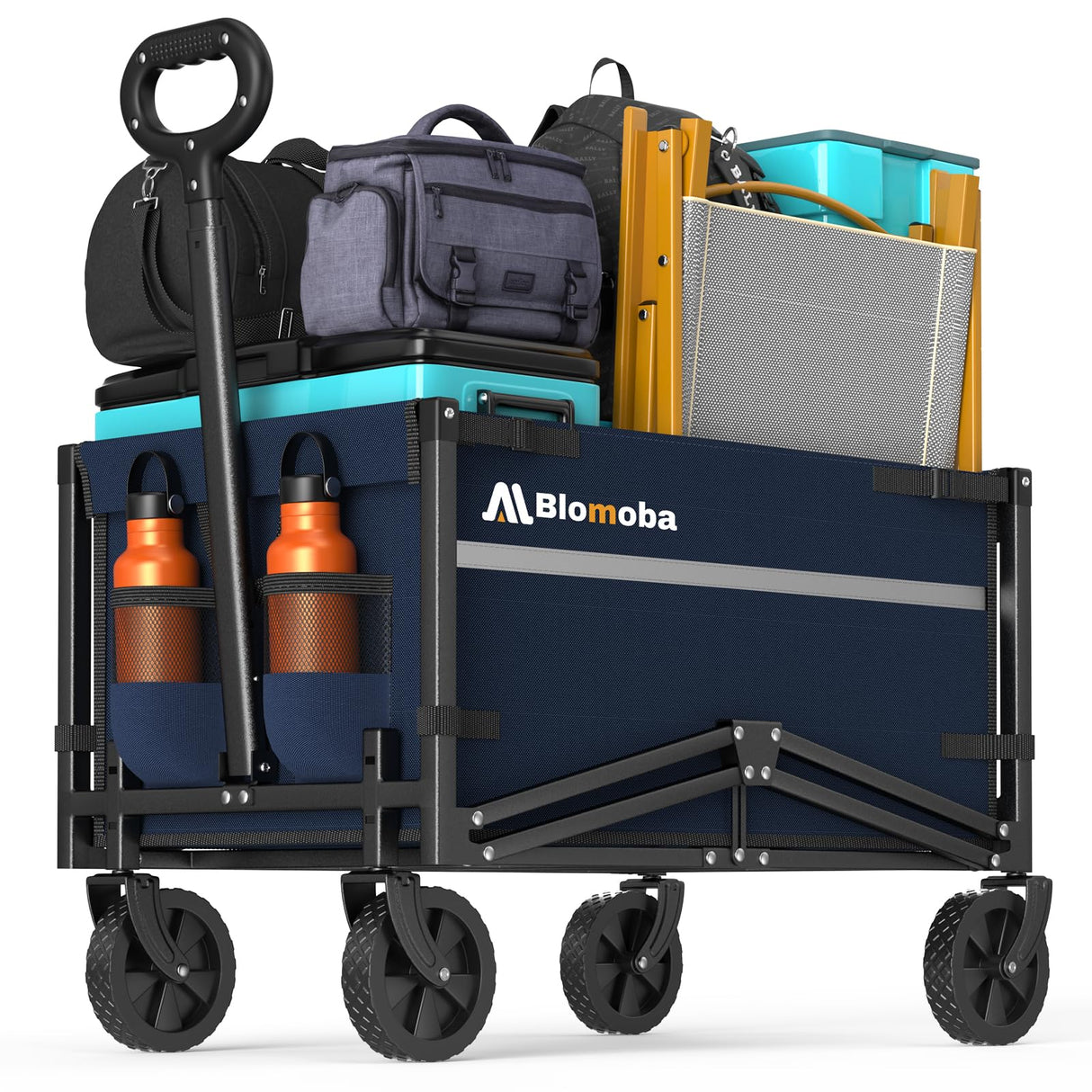 Blomoba Collapsible Wagon Cart, 220LBS Utility Wagon with Wheels, Blue