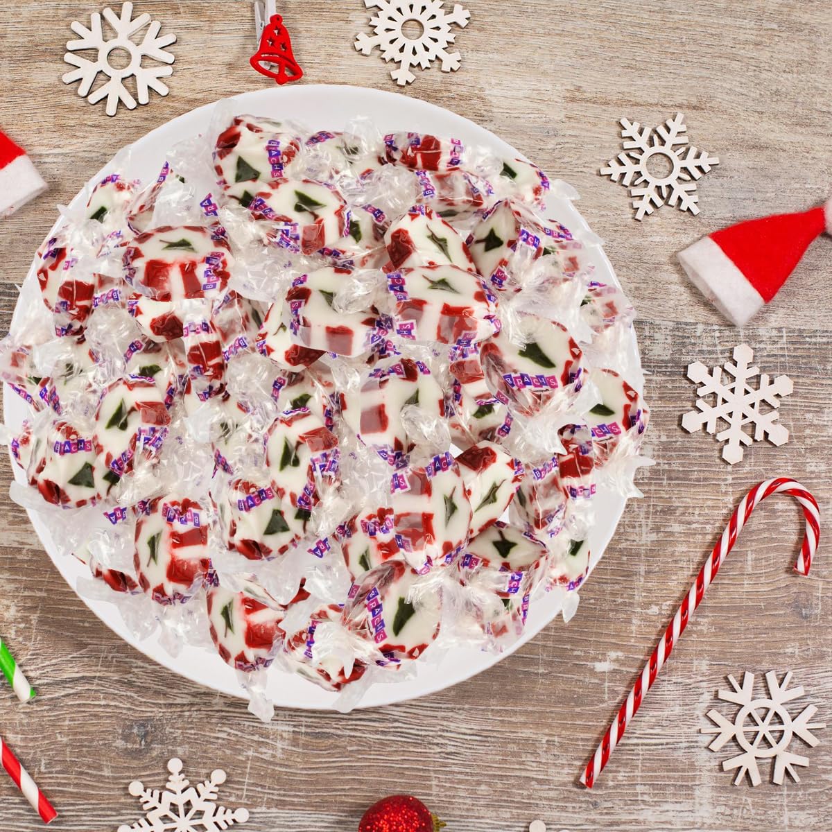 Peppermint Christmas Nougats Bulk Pack 2lb - Delicious Holiday Christmas Candy Individually Wrapped Peppermint Flavor Sweets for a Festive and Indulging Treat - Jelly Xmas Candy Nougat