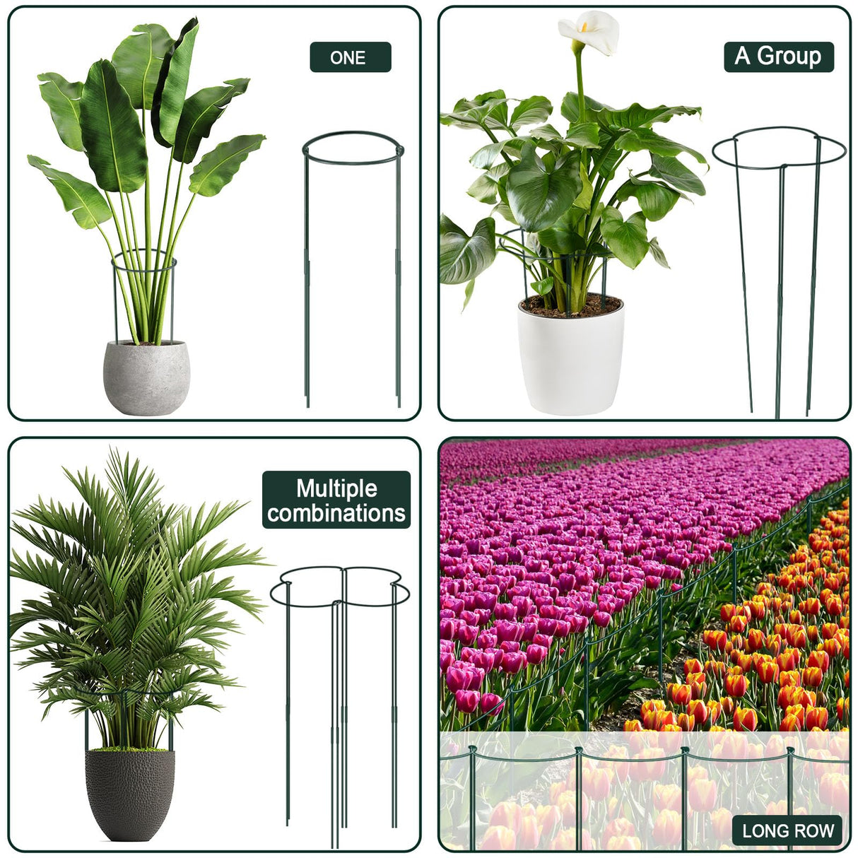 12 Pack 10" W x 32" H Plant Support Stakes, Large Peony Cages and Supports, Tall Peony Ring Supports, Garden Plant Stakes for Outdoor Plants, Rose, Tomato, Hydrangea, Flowers