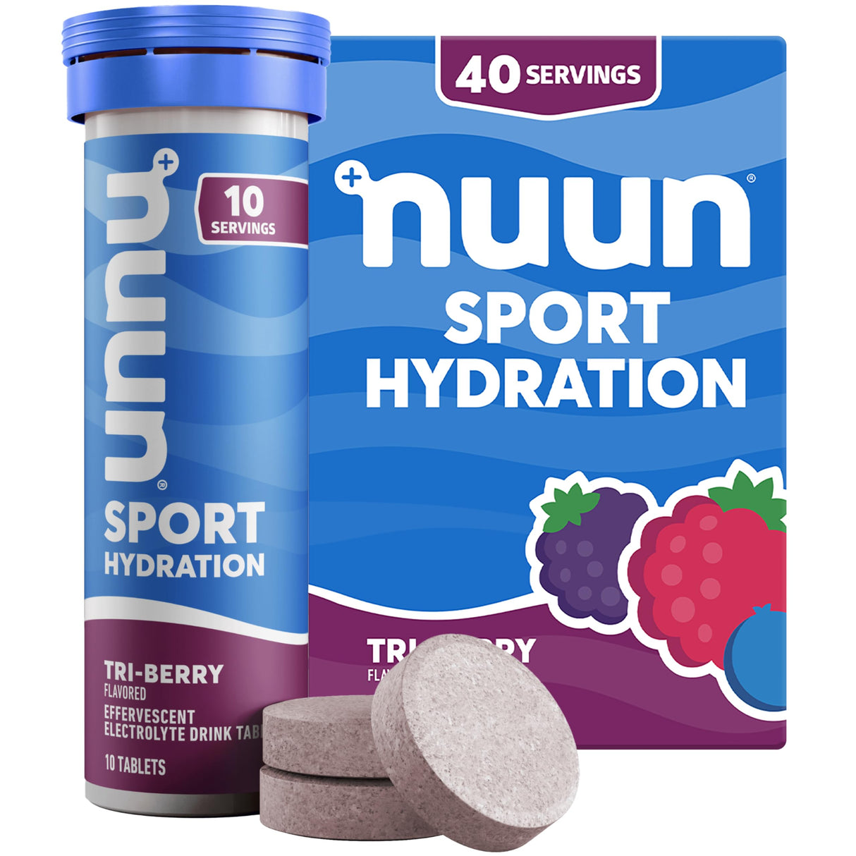 Nuun Sport Electrolyte Tablets with Magnesium, Calcium, Potassium, Chloride & Sodium, Gluten Free & Vegan, Tri-Berry, 4 Pack (40 Servings Total)