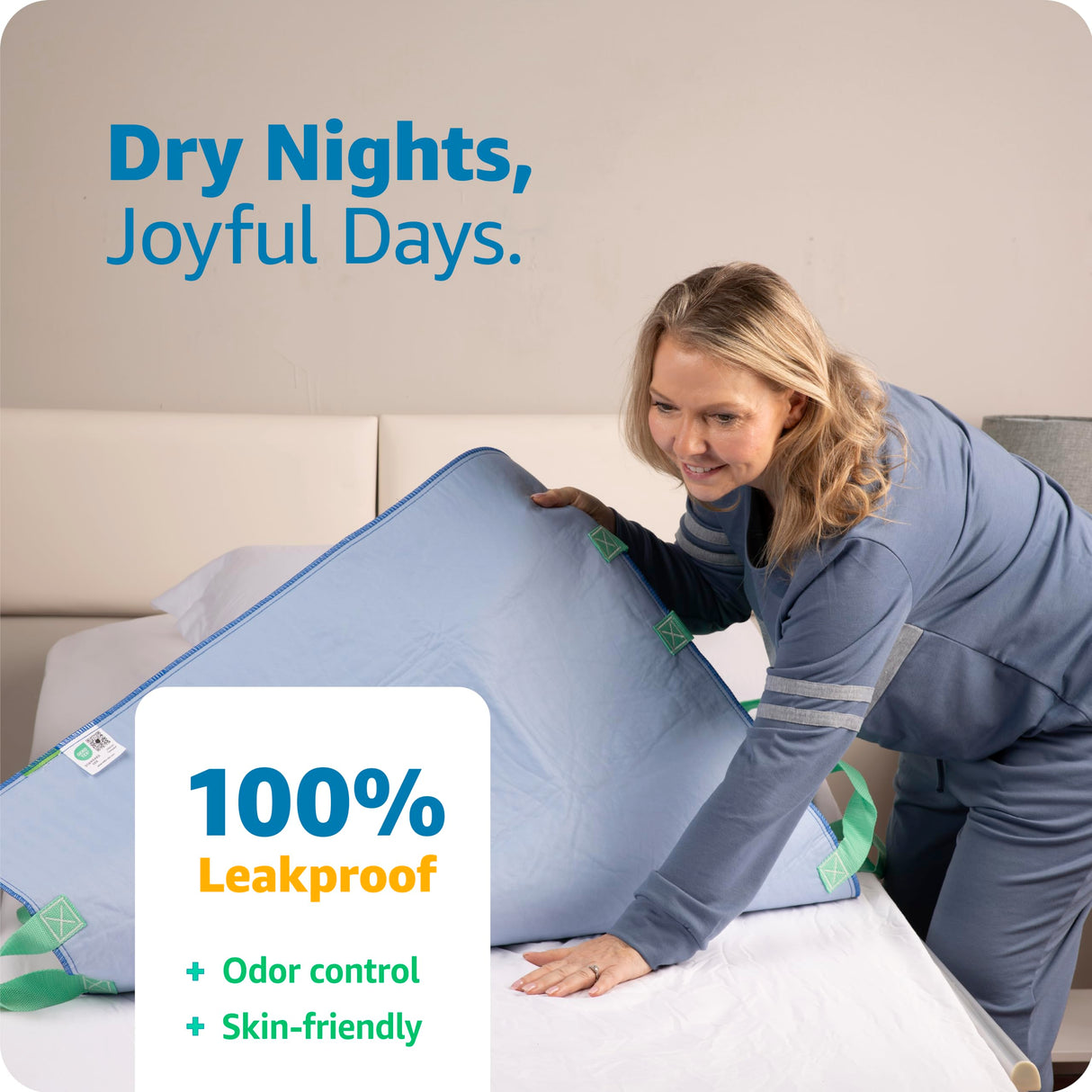 Improvia Positioning Bed Pad 34"x52" with 8 Reinforced Handles, Quick-Drying, Washable, Waterproof, Reusable, Mattress Protection, For Lifting, Turning, Transfering, Elderly and Incontinence patients.