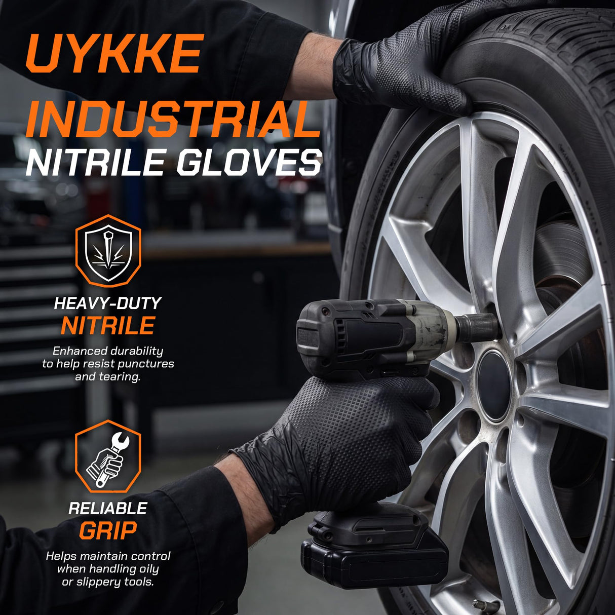UYKKE 10mil Nitrile Gloves Thick,Industrial Disposable Cooking Gloves with Diamond Textured,Heavy Duty Mechanic Gloves,Latex Free (100, XL)
