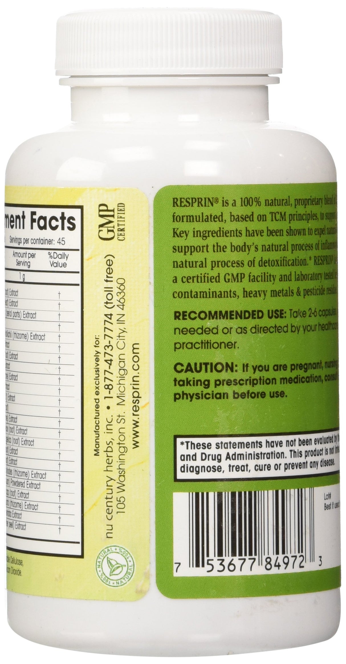 Respirin Traditional Herbal Blend for Natural Breathing Enhancement, 500mg, 90 Vegan Capsules