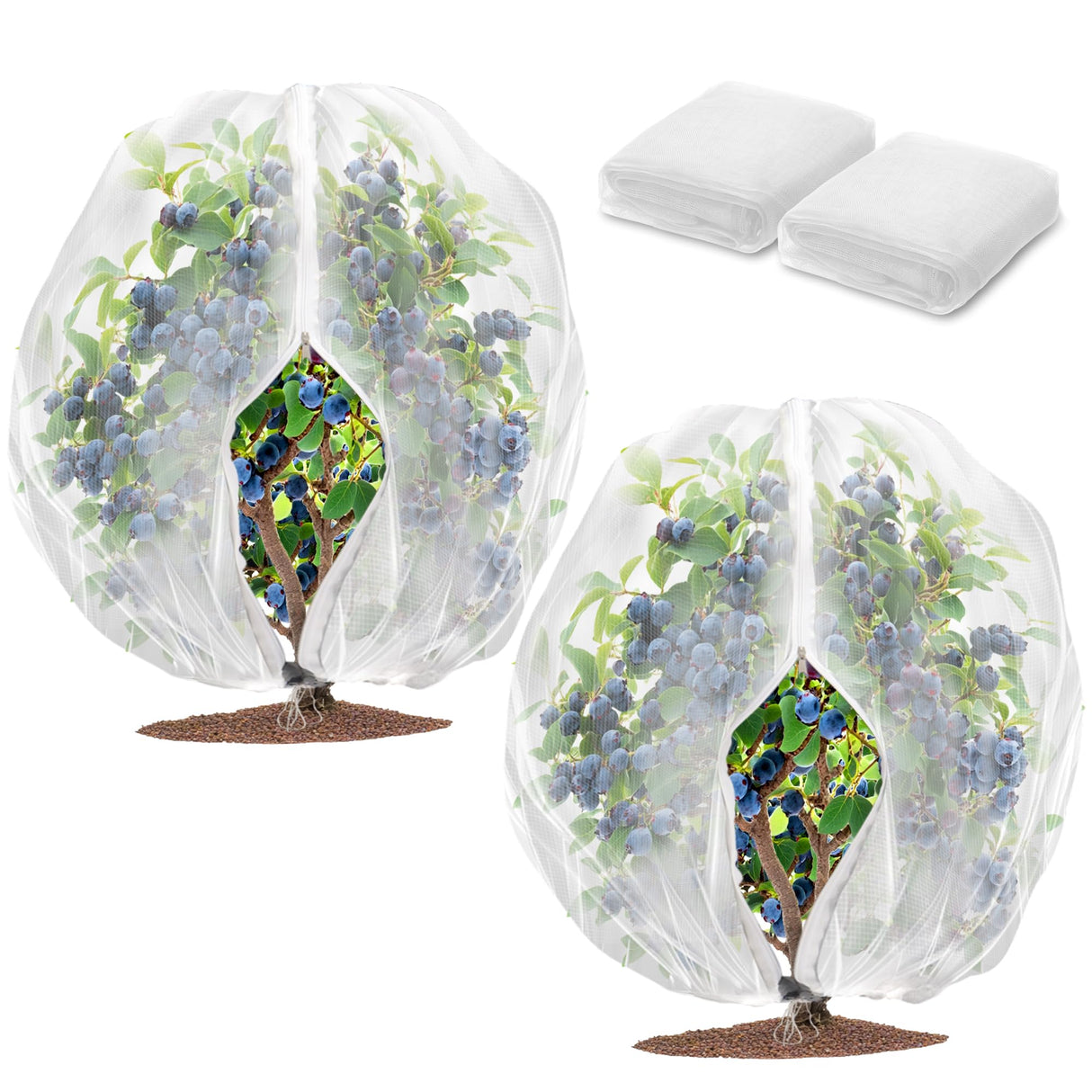 Homiton 2 Pack Fruit Tree Netting Bags with Zipper and Drawstring, 4 x 5ft Ultra Fine Mesh Garden Netting Plant Cover, Bird Netting for Blueberry Bushes, Fruit Trees, Flowers (White, 4 x 5 ft)