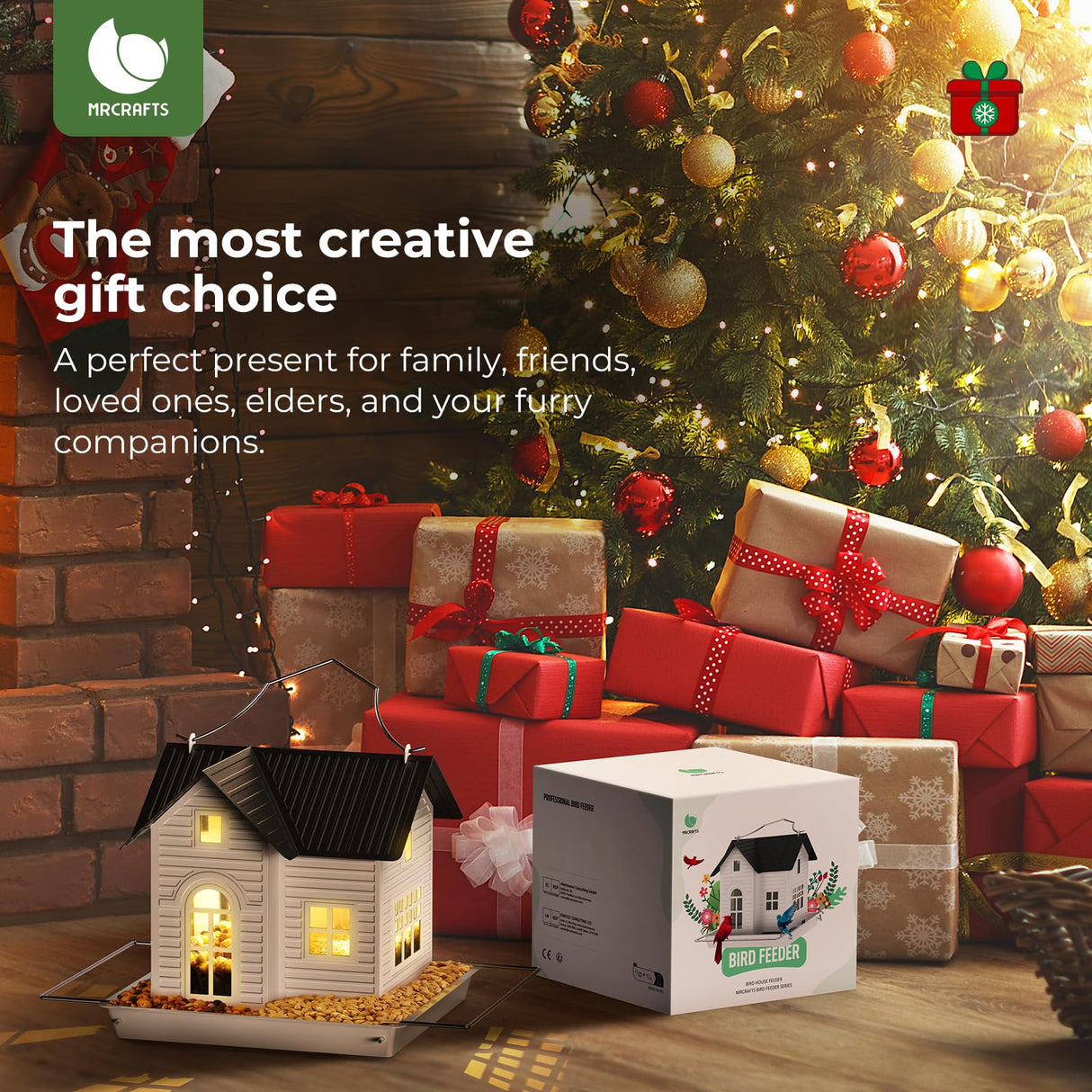 MrCrafts Solar Bird Feeder - Hanging Metal Bird House Feeder with Solar Lights, Outdoor Solar Lantern, Garden Decor for Outside, Unique Gifts for Mom, Grandma, Christmas