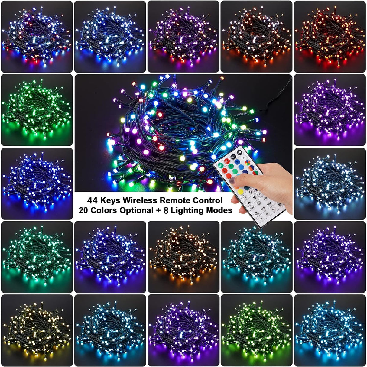 HOME LIGHTING 66ft Christmas Decorative Mini Lights, 200 LED RGB Changing 8 Functional Green Wire Fairy Halloween Lights with Remote Timer, Plug in Indoor Outdoor Xmas Wedding Party Decor