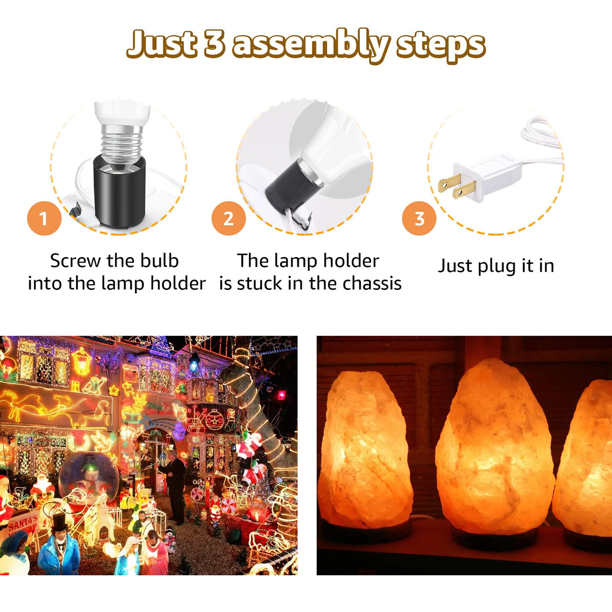 Norward 3 Set Blow Mold Light Kit Replacement,E27 E26 Single Bulb Cord Kit for Halloween,Christmas,Salt Lamp,Craft Indoor Outdoor Decorations,Salt Lamp Base with Switch Fuse Plug