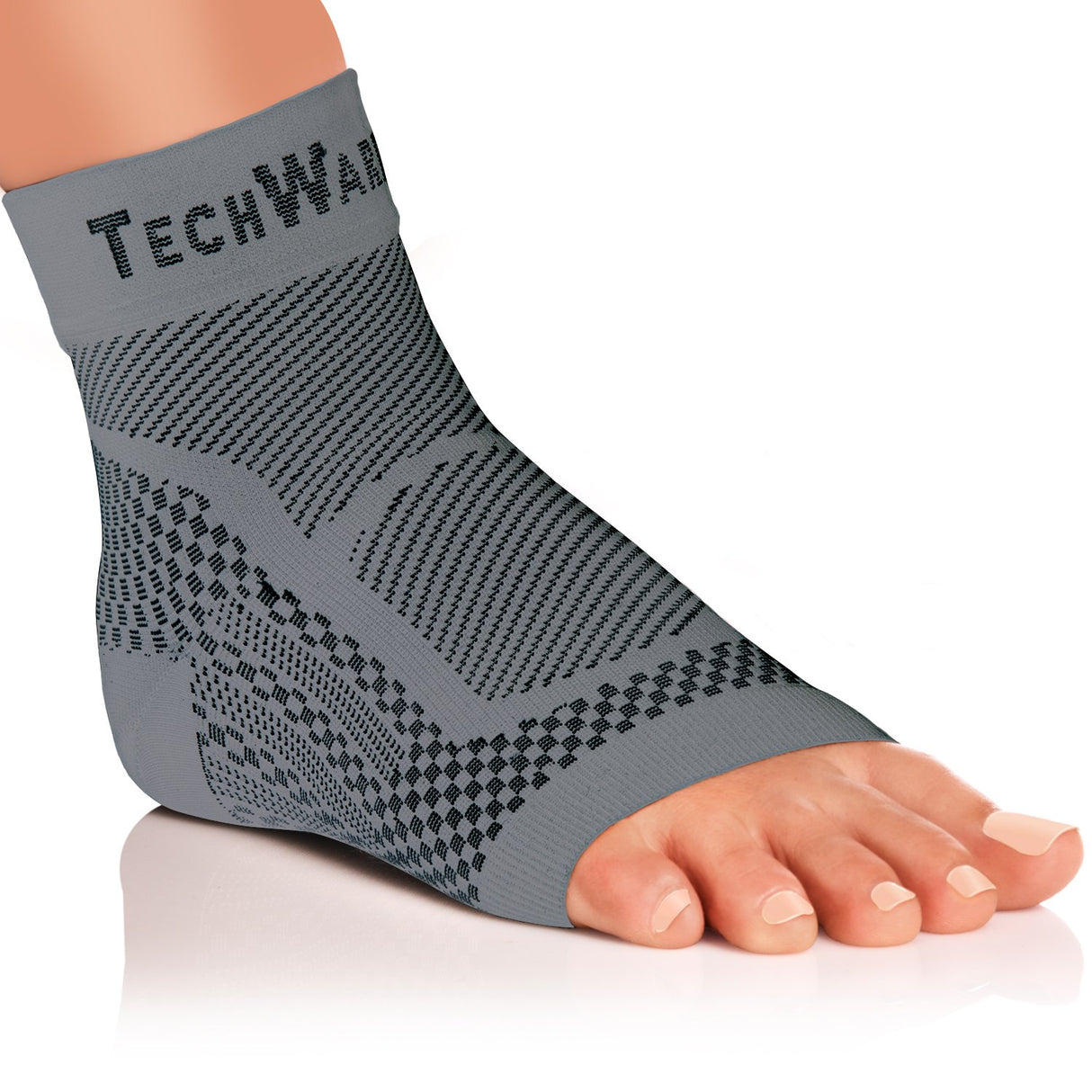 TechWare Pro Ankle Brace Compression Sleeve - Relieves Achilles Tendonitis, Joint Pain. Plantar Fasciitis Foot Sock with Arch Support Reduces Swelling & Heel Spur Pain. (Gray, XXL)