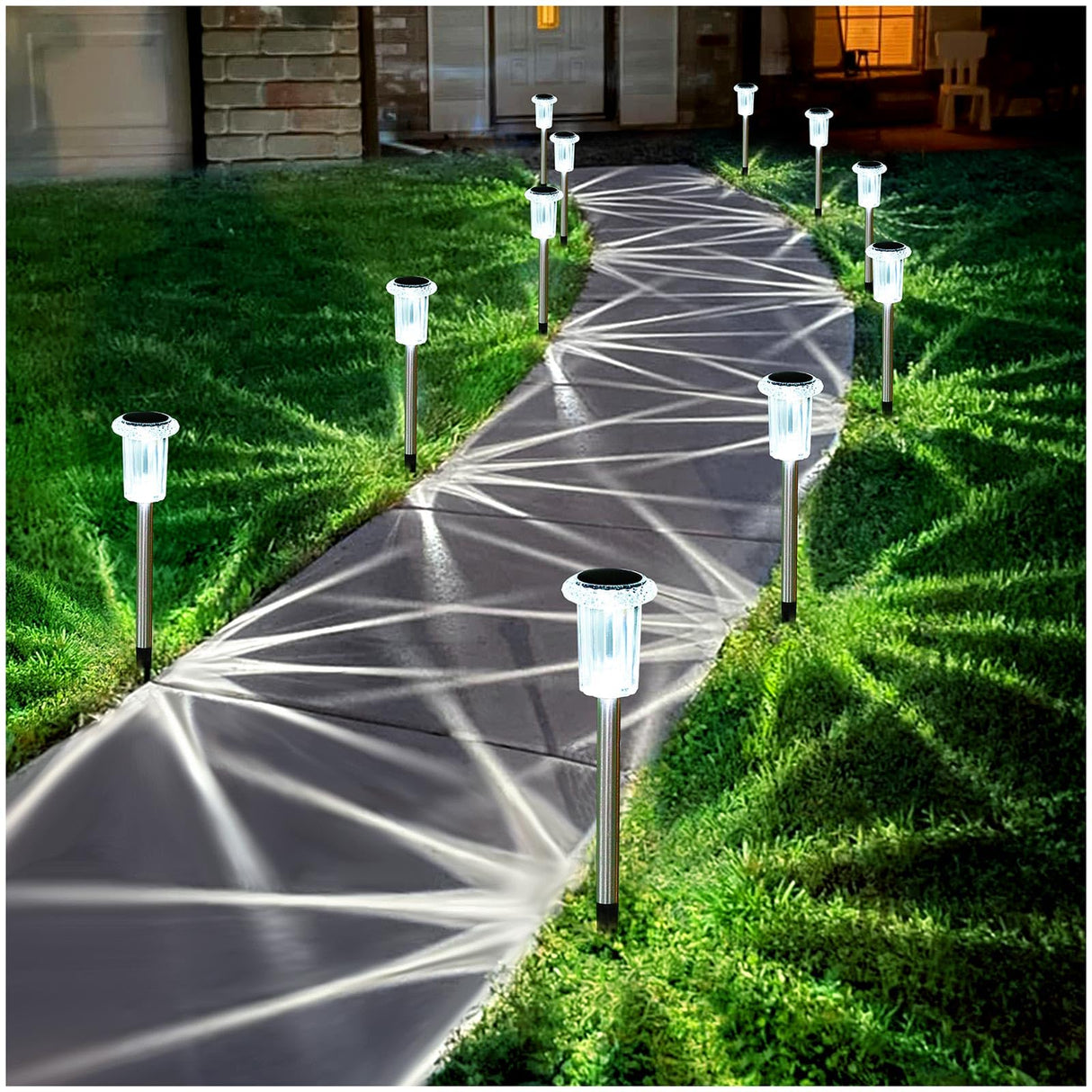 Gorrzai Solar Pathway Lights 10 Pack Christmas Solar Lights Outdoor Waterproof 6000K Cold White Yard Lighting, LED Stainless Steel Stake for Garden Outside Landscape Lawn Driveway Walkway Path