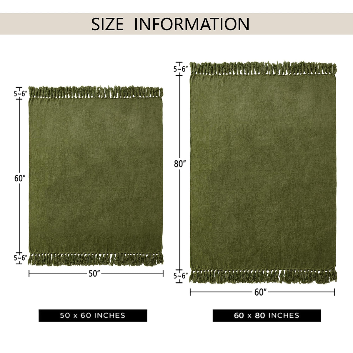 LONG CREATE Chenille Throw Blanket for Couch 50" x 60", Olive Green
