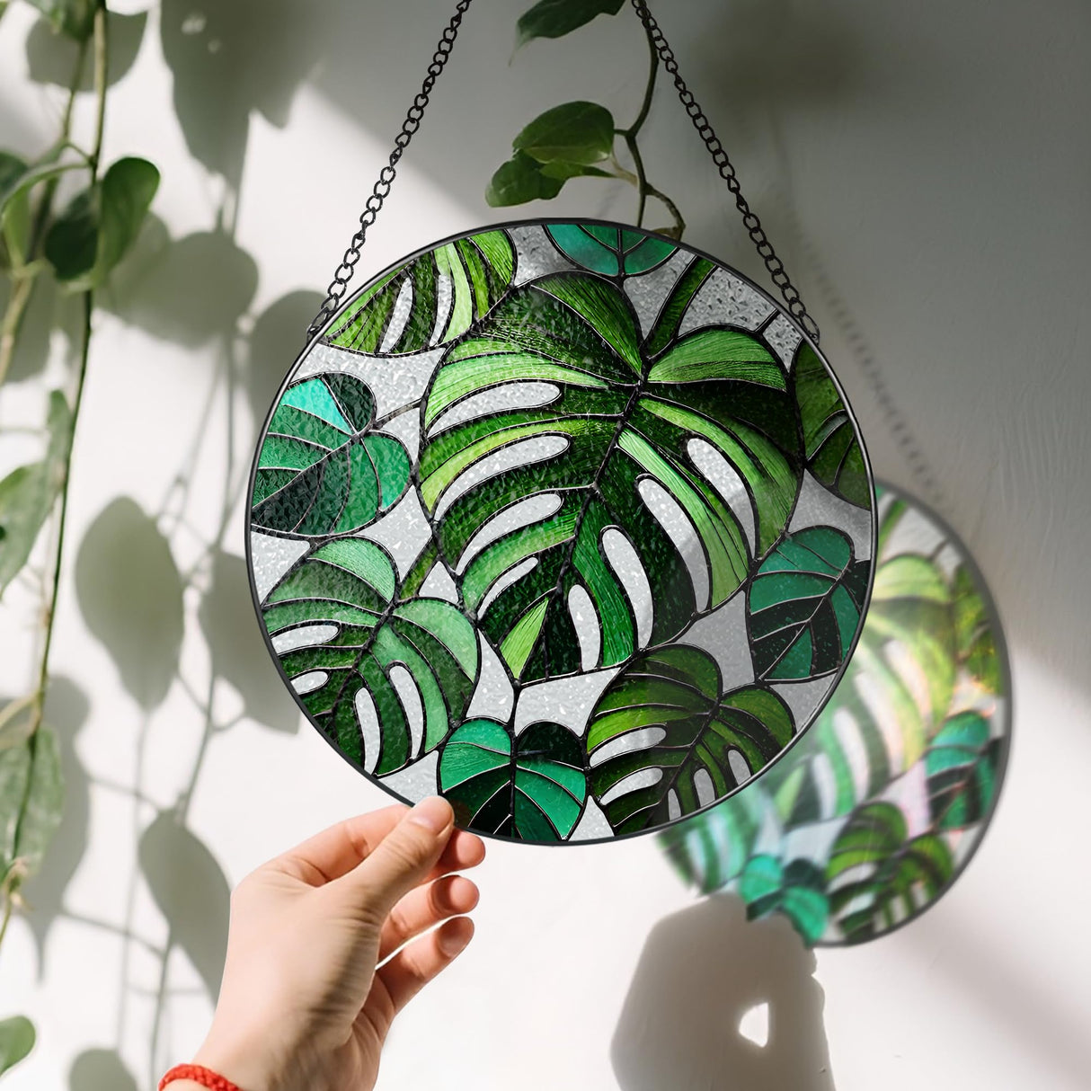 Stained Glass Window Hanging, 8 Inch Monstera Plant Stained Glass Suncatcher, Plant Sun Catcher, Plant Lover Decor, Plant Lover Gifts, Mother's Day, Birthday, Housewarming, Christmas, Festival Gifts