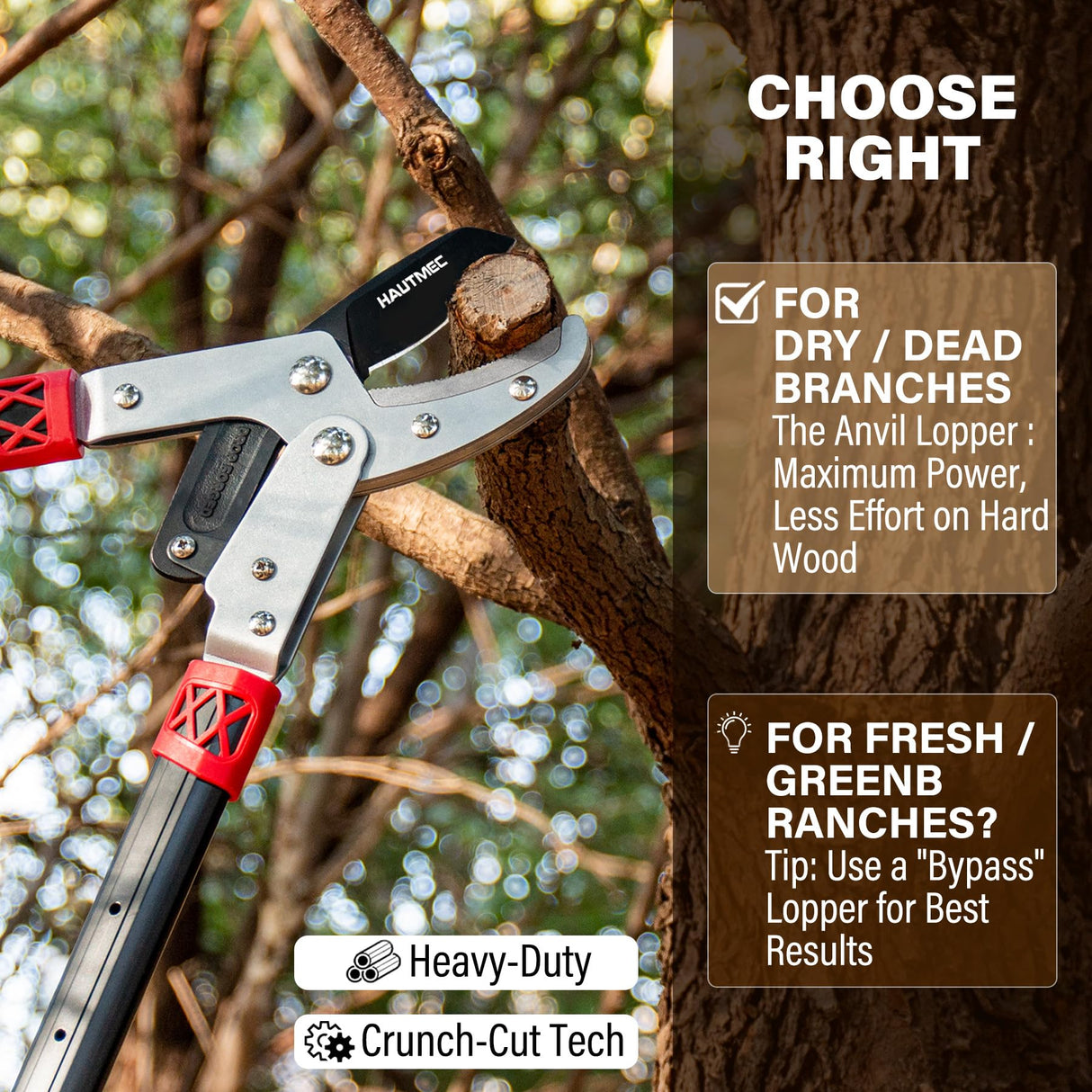 HAUTMEC Anvil Loppers for Tree Trimming Heavy Duty, Extendable 27-37'' Garden Loppers with Compound Action System, 2" Cutting Capacity, Labor-Saving Tree Trimmer for Yard, Lawn Branch Cutter