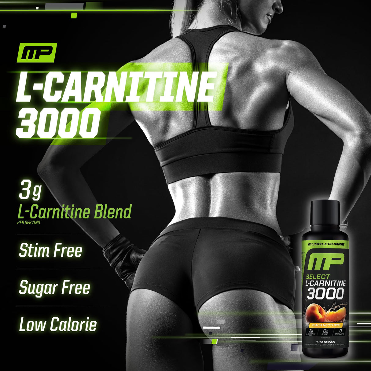 Muscle Pharm L-Carnitine 3000, The Ultimate Liquid L Carnitine Supplement for High-Performance, Supports Metabolism, Hydration & Energy, Zero Sugar/Calories, Peach Nectarine Flavor, 32 Servings