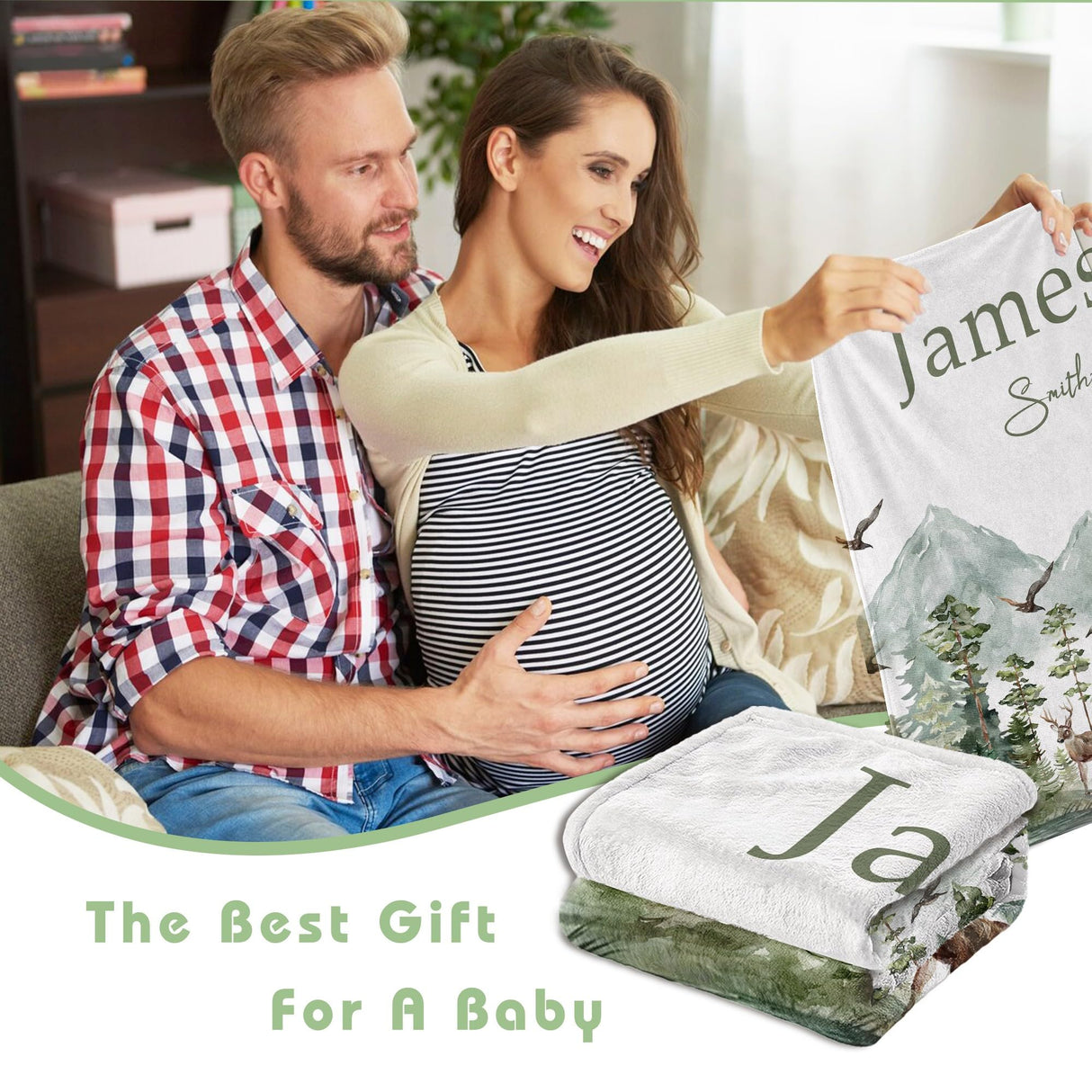 Edit Gift Personalized Woodland Baby Blanket with Name Custom Name Blanket for Boy Newborn Expect Mom Customized Gifts for Baby Shower Birthday Christmas