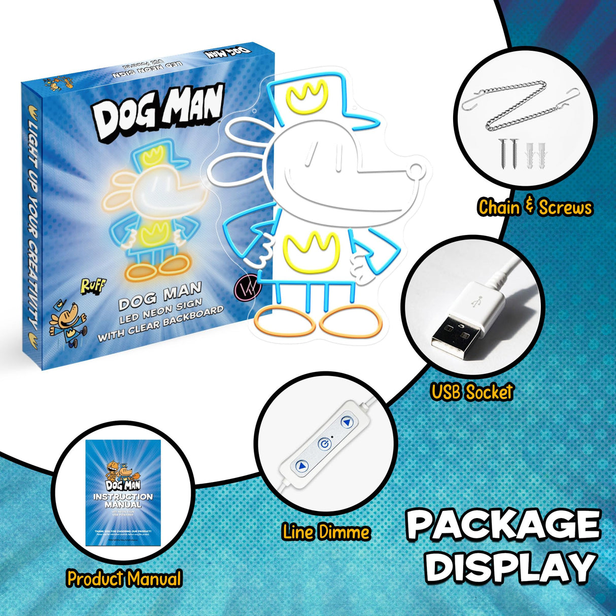 Officially Licensed Dog Man Neon Signs for Wall Decor, Based on DogMan Series LED Light Up Sign for Bedroom, Kids' Room, Game Room, Party, Perfect Birthday/Christmas Gift for Dog Man Lovers & Fans