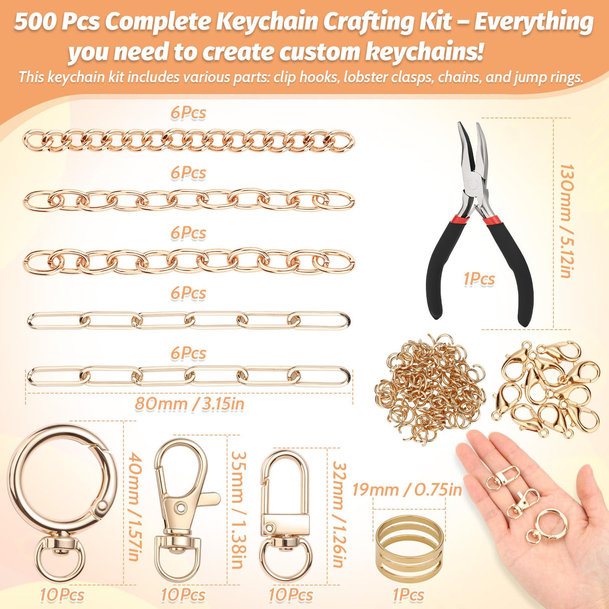 500Pcs Charms Lip Gloss Keychain Making Kit, DIY Craft Supplies with Charms, Key Chain Hooks, Jump Rings, Lobster Clasps, Chains & Tools, Jewelry Making Kit for Custom Keychains, Christmas Gifts