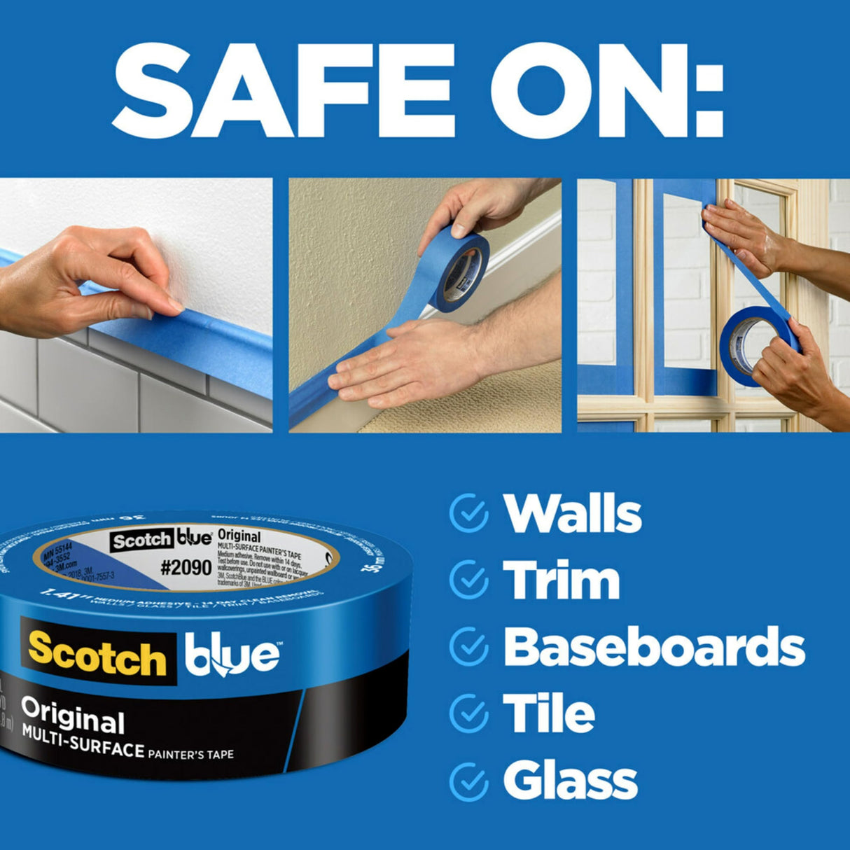 ScotchBlue Original Multi-Surface Painters Tape, 2 Inch Wide (1.88 In. x 60 Yds), 6 Rolls Blue Paint Tape Protects Surfaces & Removes Easily, Masking Tape for Indoor and Outdoor Use (2090-48TP6)