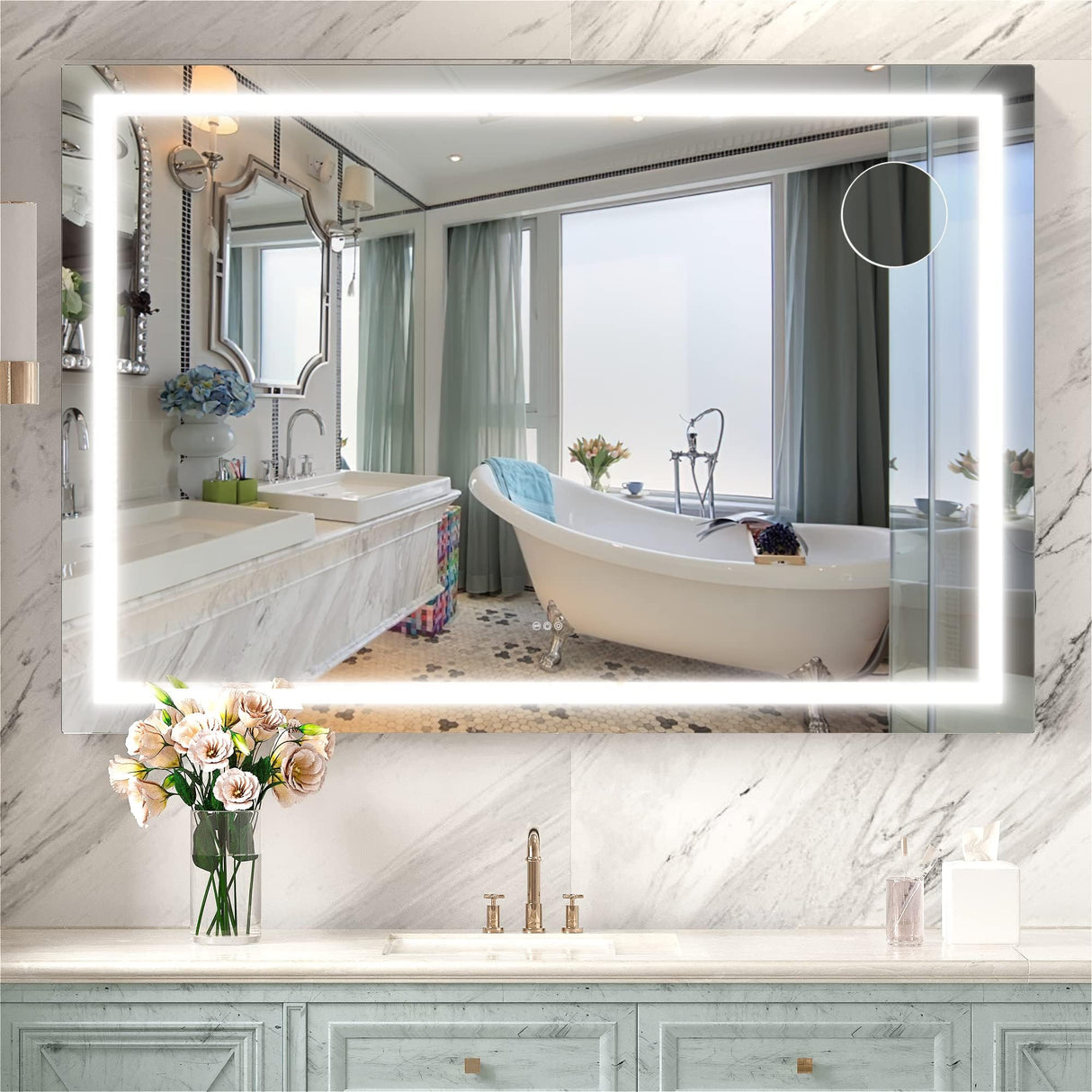 Hasipu Vanity Mirror with Lights, 32" x 22" LED Makeup Mirror, Lighted Makeup Mirror with Dimmable 3 Modes, Touch Screen Control Vanity Mirror Square Black