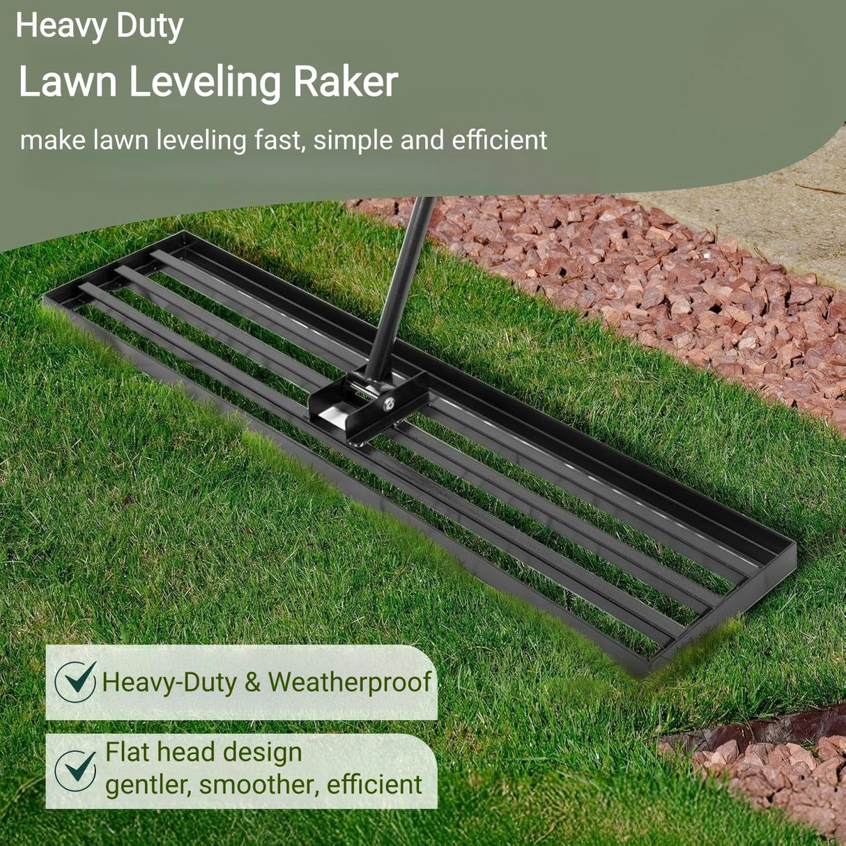 Lawn Leveling Rake, 42” x 10” Leveling Rake,Lawn Leveler w/ 72” Long Non-Slip Handle, Level Lawn Tool for Grass, Golf Field, Level Soil or Dirt Ground